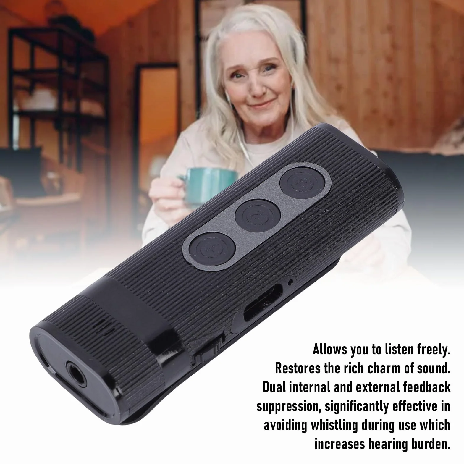 Amplificateur de Son pour Personnes âgées, Amplificateur Personnel Rechargeable avec clarté et Suppression du Bruit de 30 Pieds, Dispositif Discret D'amélioration de la Voix (Black)