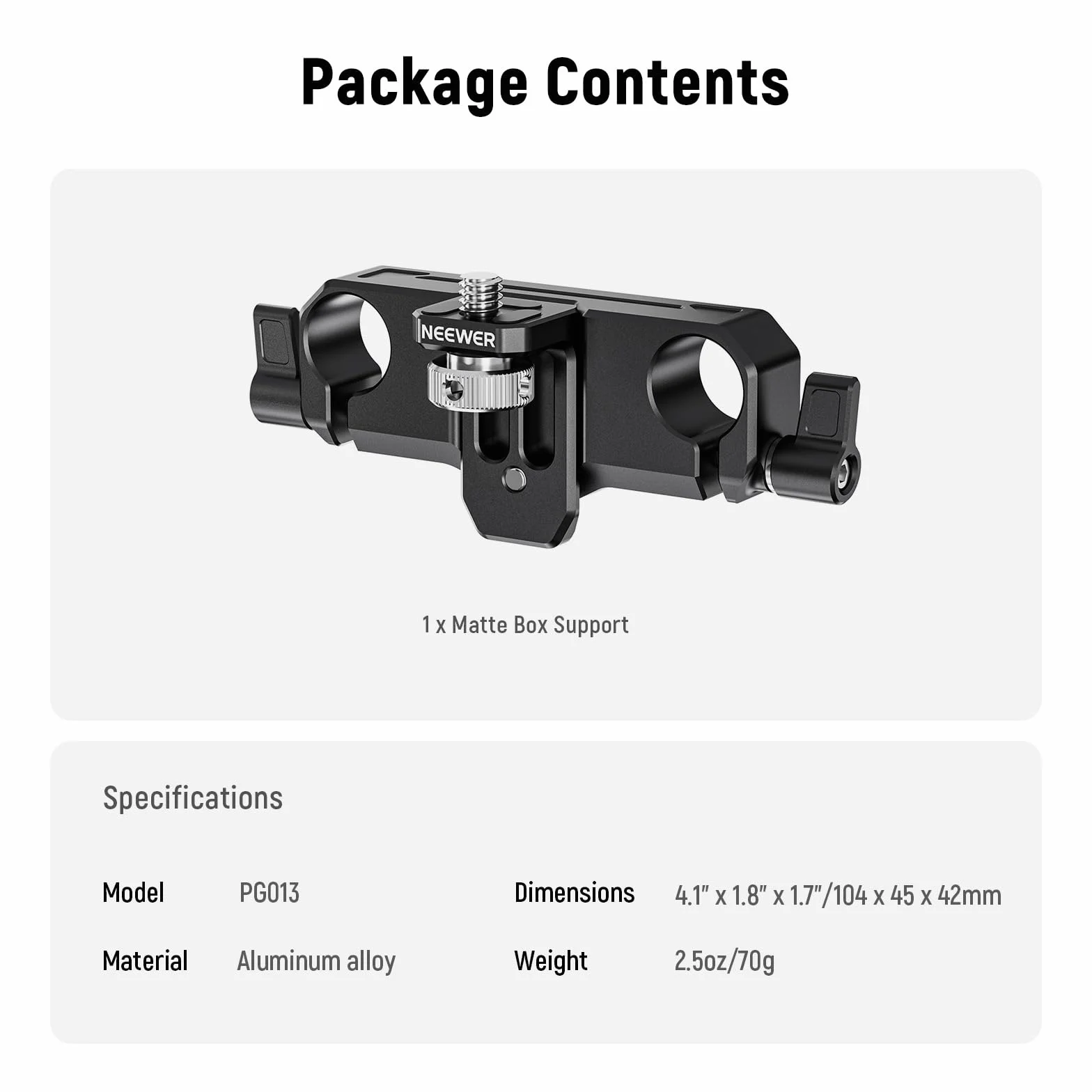 NEEWER Support de boîte Mate, LWS 15 mm à Double Tige avec vis de 6,35 mm et réglage Vertical de 22 mm, Compatible avec SmallRig Neewer Mini Matte Box, PG013