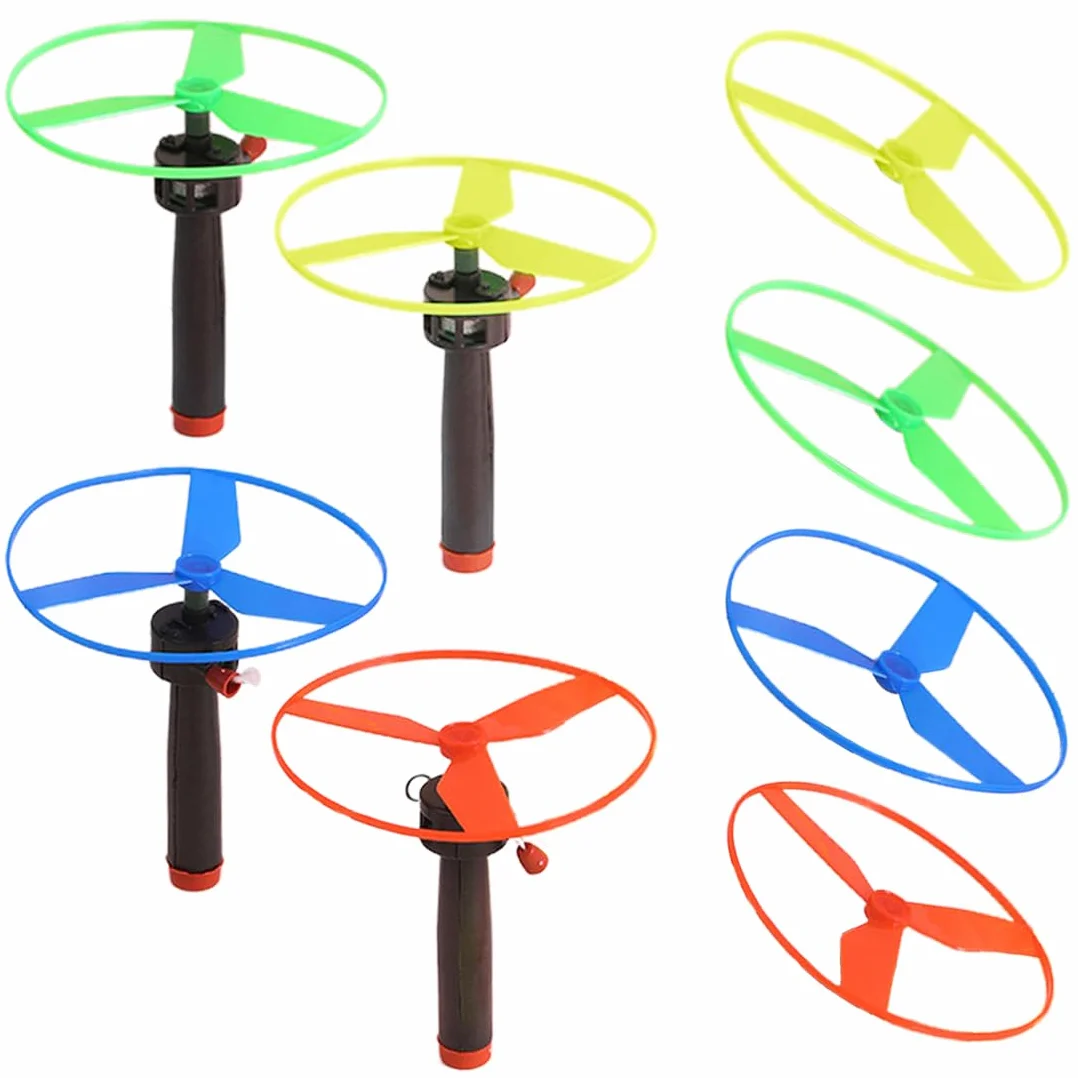 Skyrocopter Jouet Volant avec 4 Lanceurs et 8 Disques en Bambou pour Enfants 3 Ans+ Intérieur Extérieur