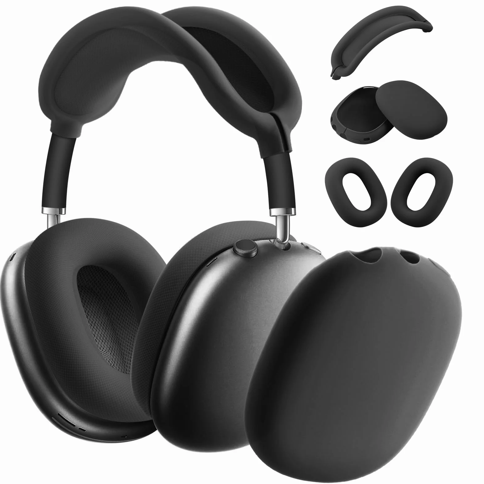 Ainiv Coque de Protection Compatible avec Airpods Max, Protège Les Ecouteurs Contre Les Rayures et Les Dommages, Coque de Protection en Silicone Souple Housse Accessoire pour AirPods Max Casque-Noir | Coussinets d'oreille et couvre-bandeau