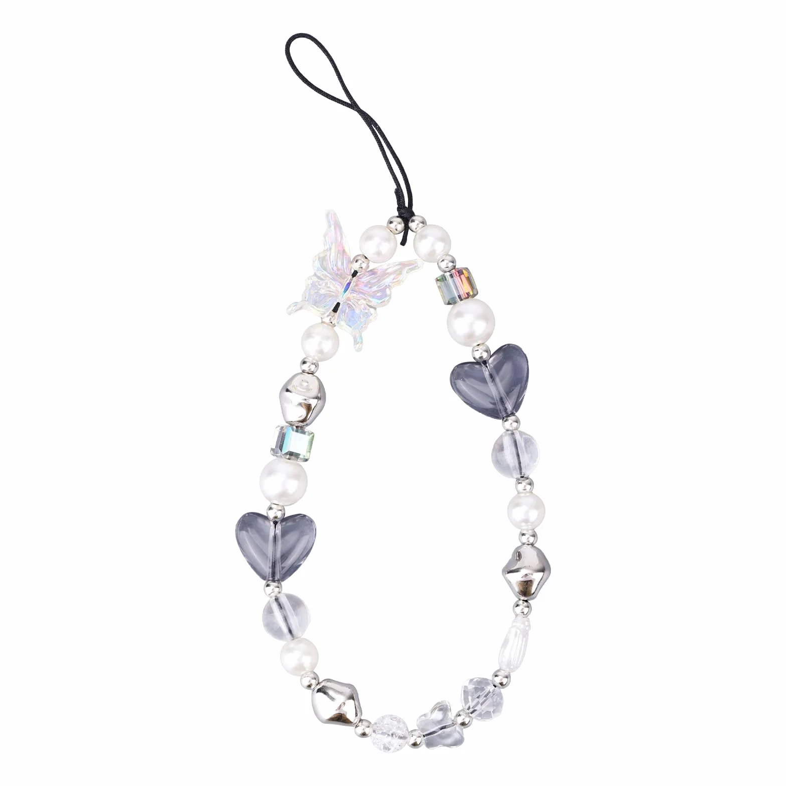 Gosknor Sangle de Téléphone à Perles, Joli Bracelet de Téléphone Portable Y2K en Forme de Cœur et de Papillon pour Portefeuilles Appareils Photo Porte-Clés Sacs à Dos Accessoires
