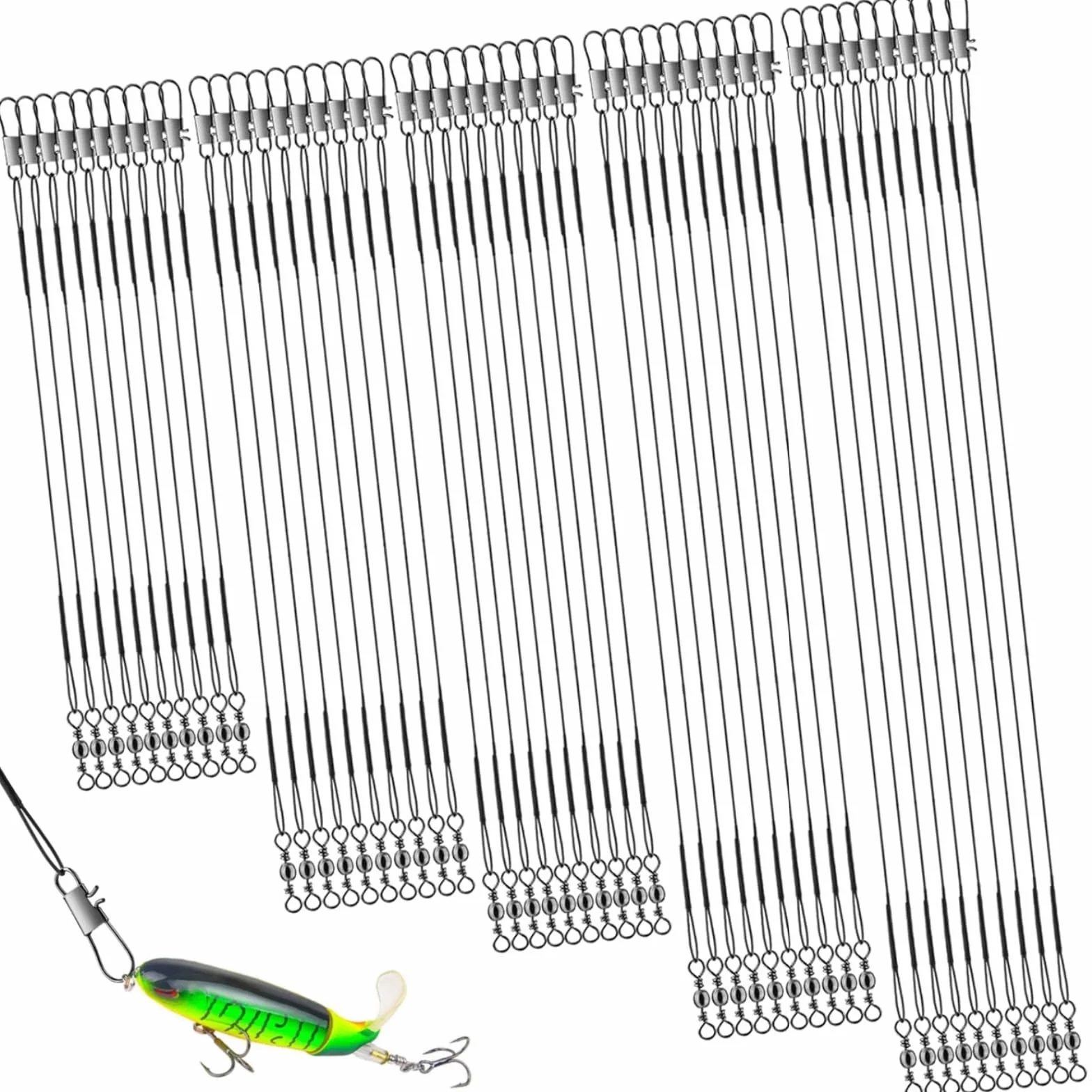 Ensemble de bas de ligne en acier inoxydable pour brochet pêche 50 pièces 5 tailles