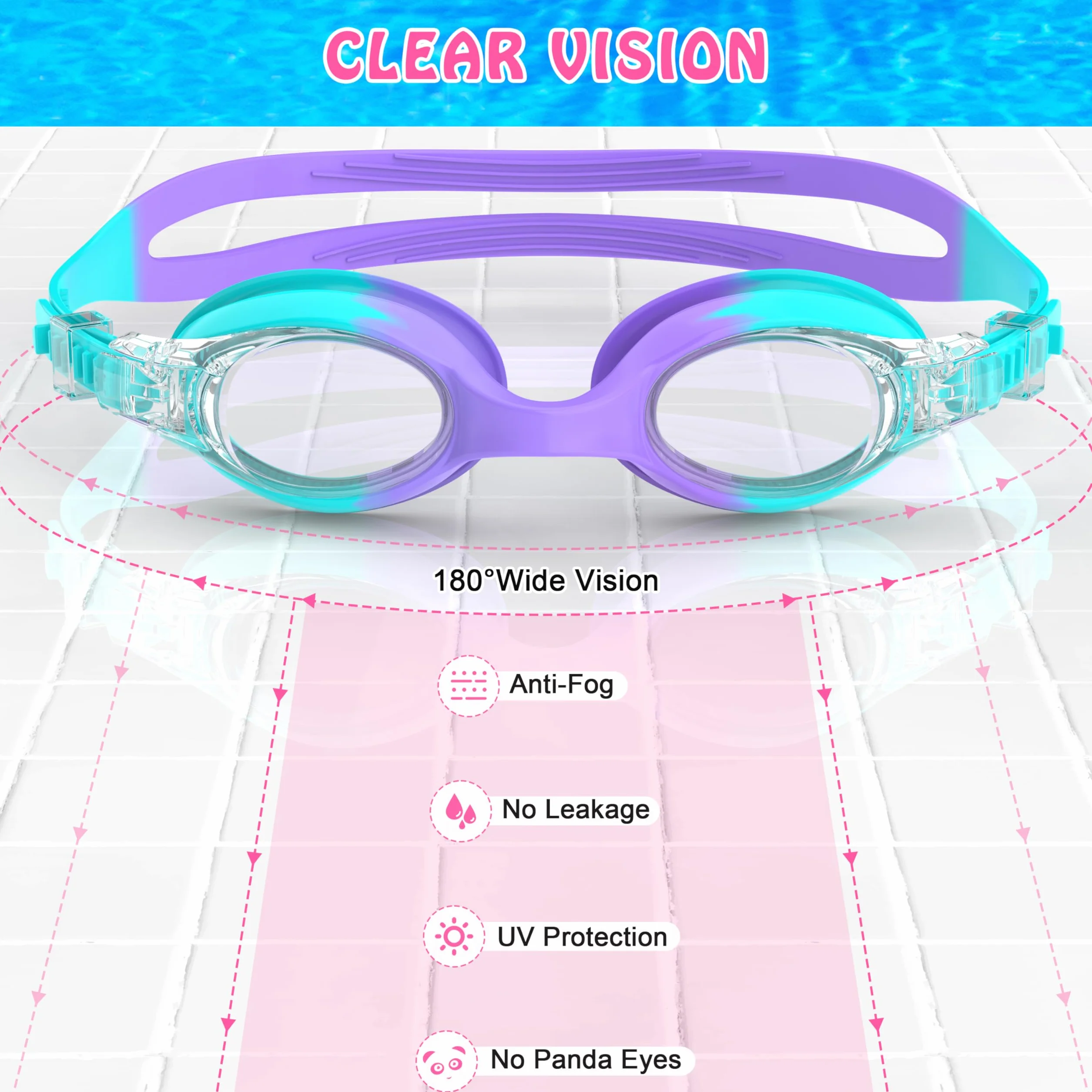Lunette Piscine Enfant 2 Pcs Anti-Buée Protection UV Silicone 3-12 Ans
