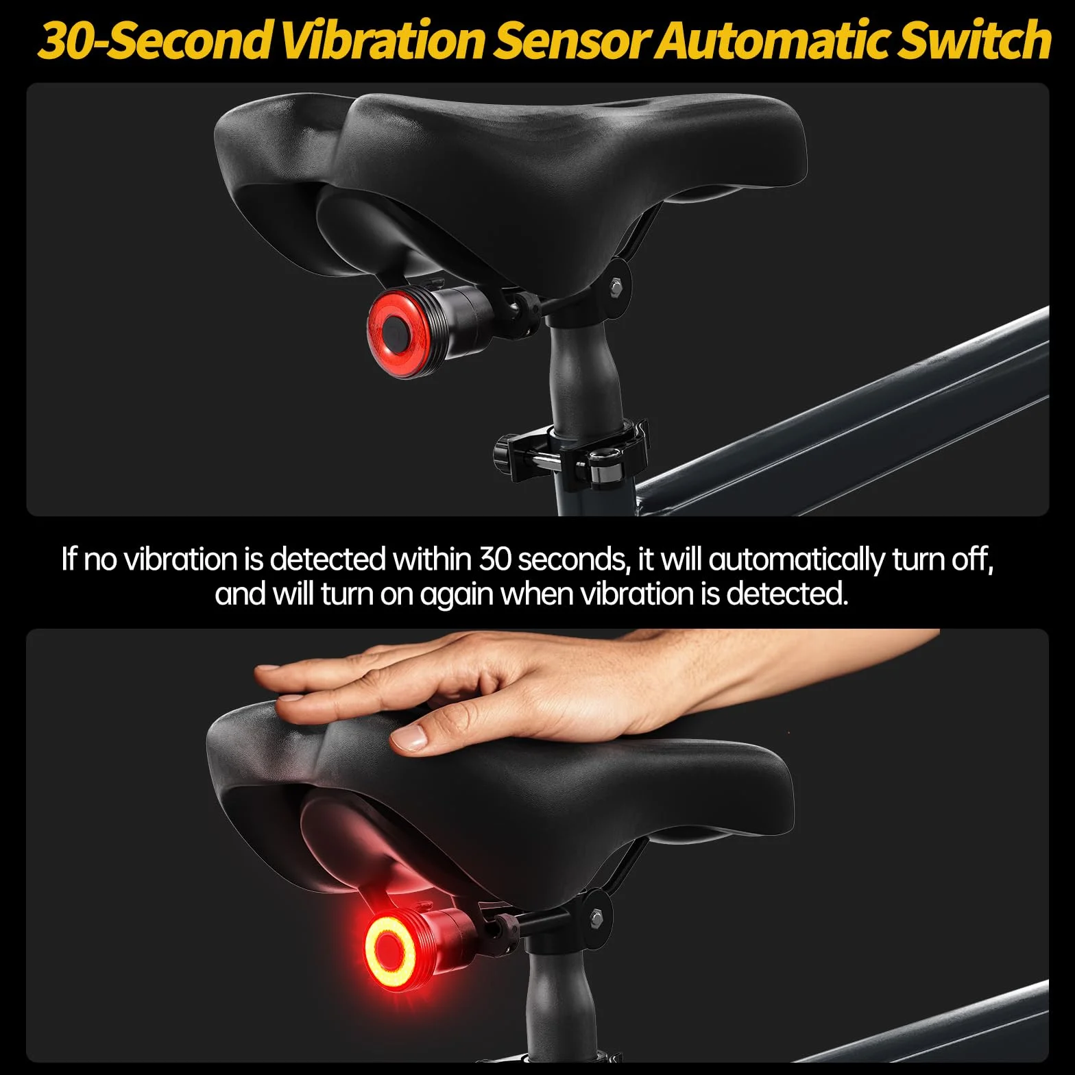Feu Arrière Vélo Intelligent 22 LED USB C Rechargeable IP65 Étanche Aluminium