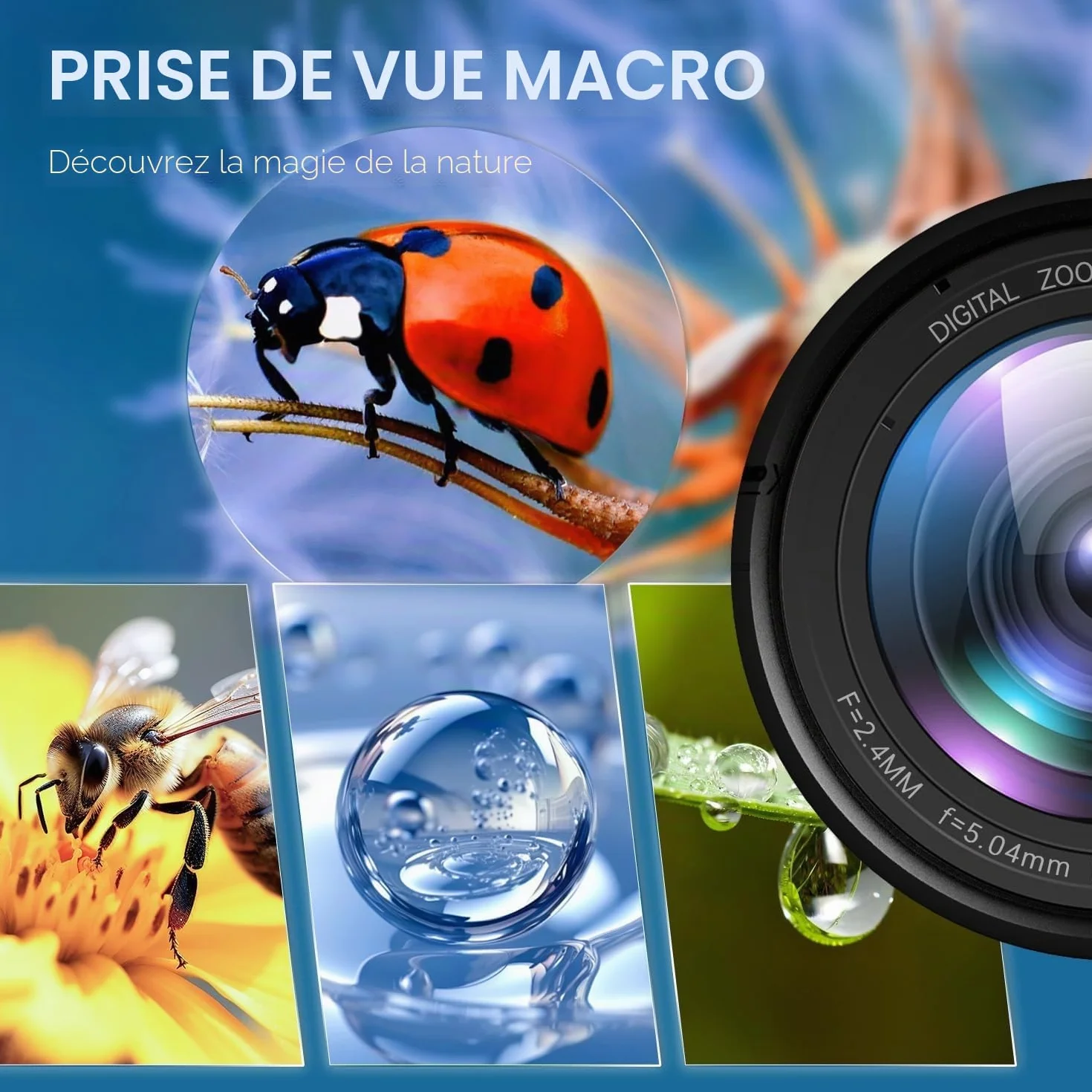 Appareil Photo Numérique 4K 56MP avec Objectif Grand Angle et Macro, Carte 32Go, Écran LCD 180°, Zoom Numérique 18X