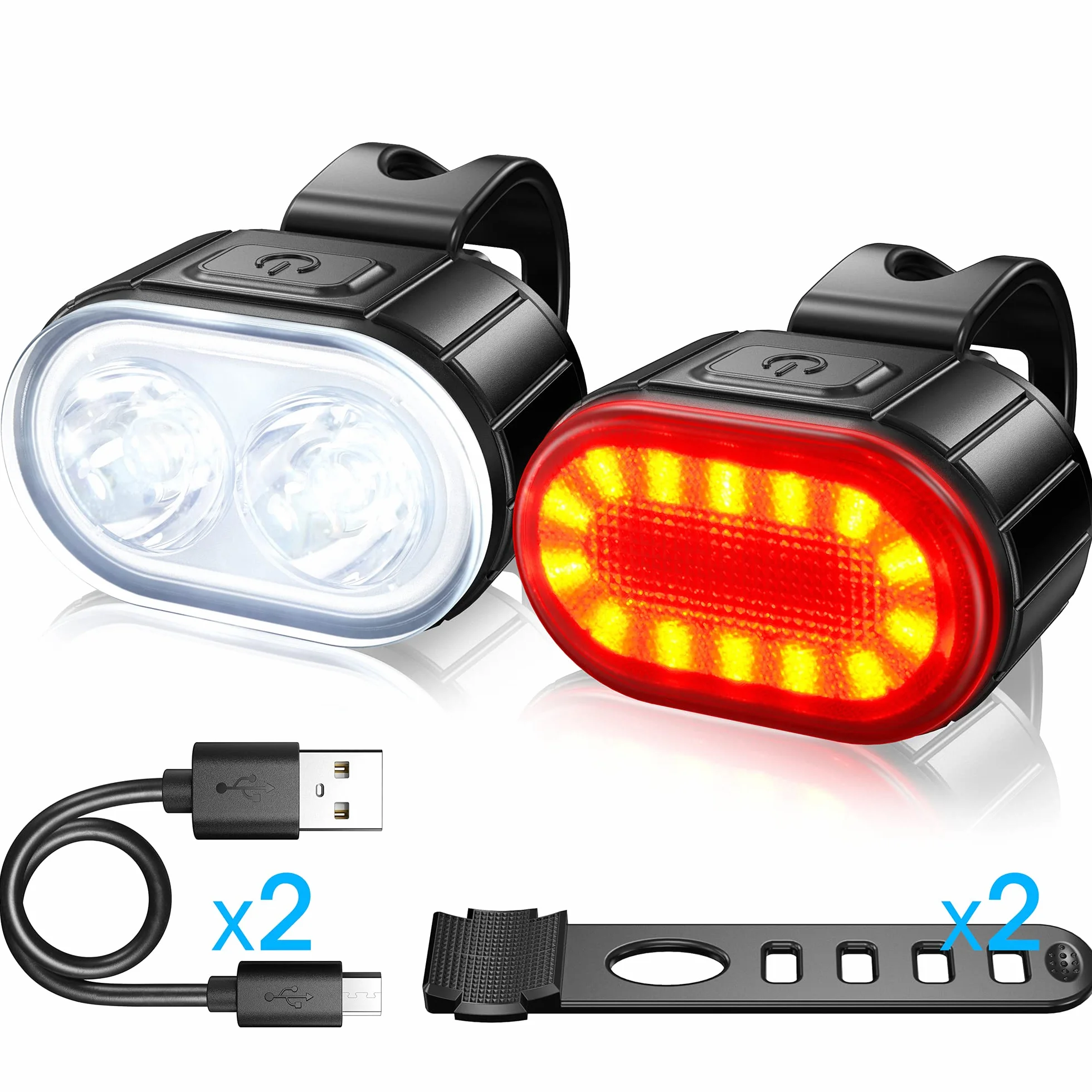 Lumiere Velo à LED Feux Avant Arrière Rechargeables USB IPX5 Phares Double Talon