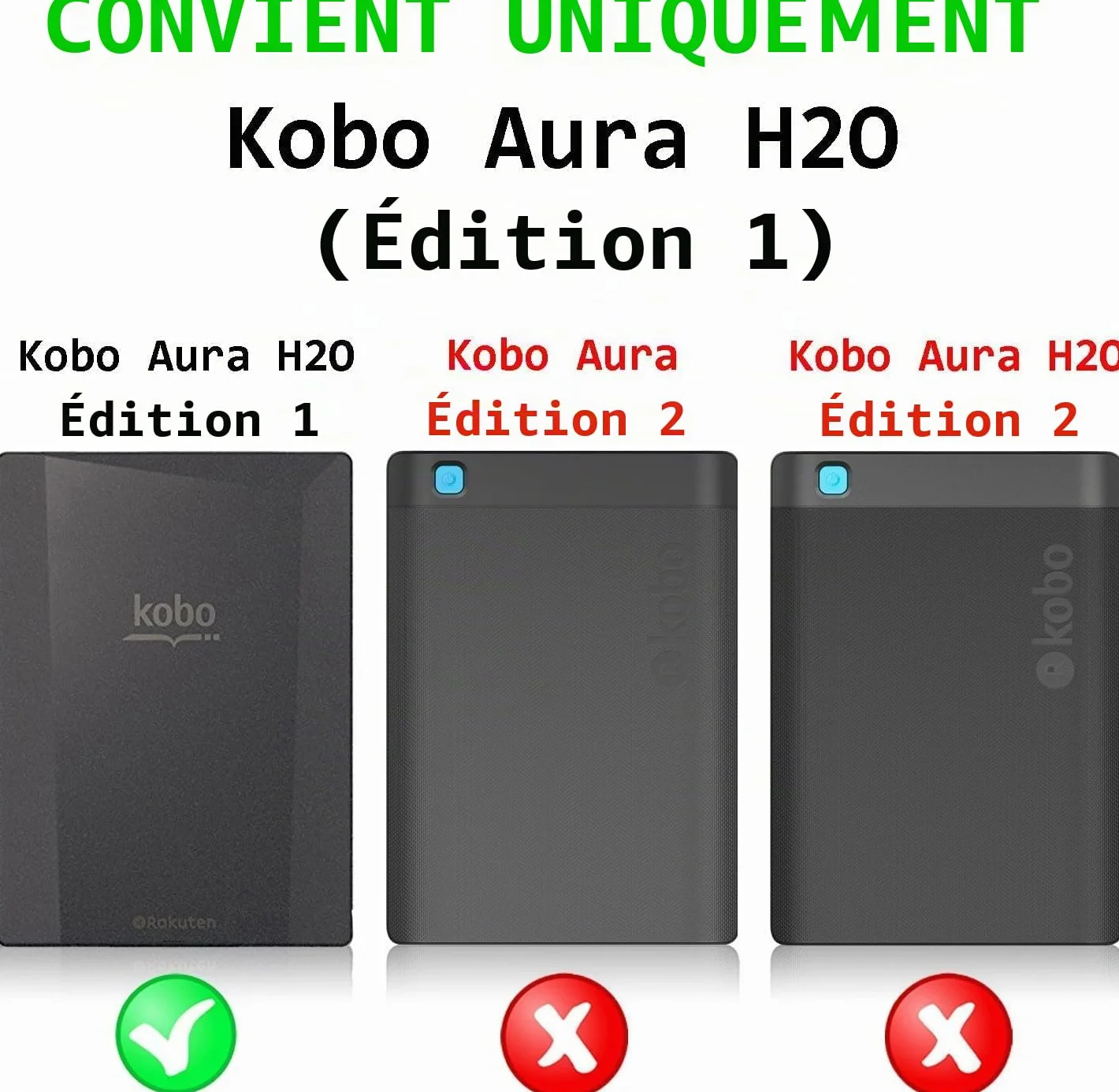 Forefront Cases Étui pour Kobo Aura H2O Edition 1 (Modèle: 2014) - Mince et Léger, Fonction Automatique Veille/Réveil Intelligente Étui, Coque de Protection pour Kobo Aura H2O Edition 1 - Noir