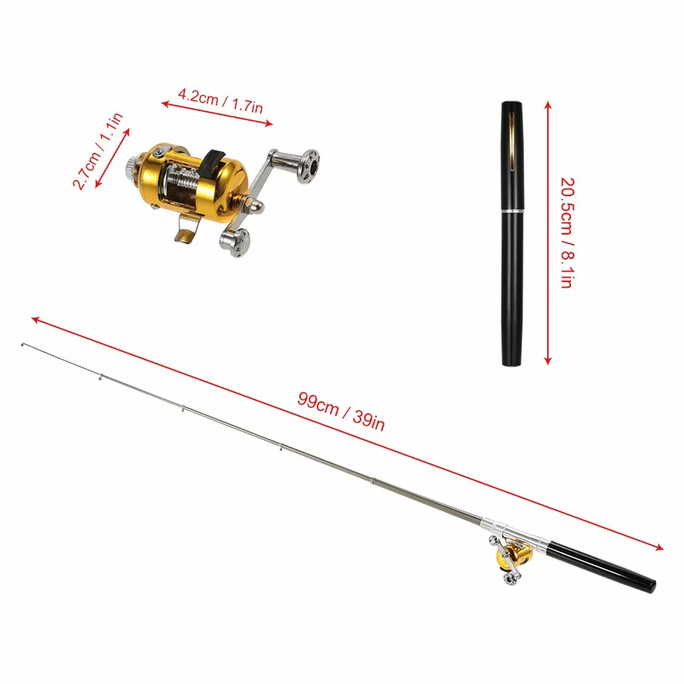 Lixada Stylo Télescopique Canne à Pêche Combo Set Mini Portable avec Bobine Alliage d'aluminium Ligne