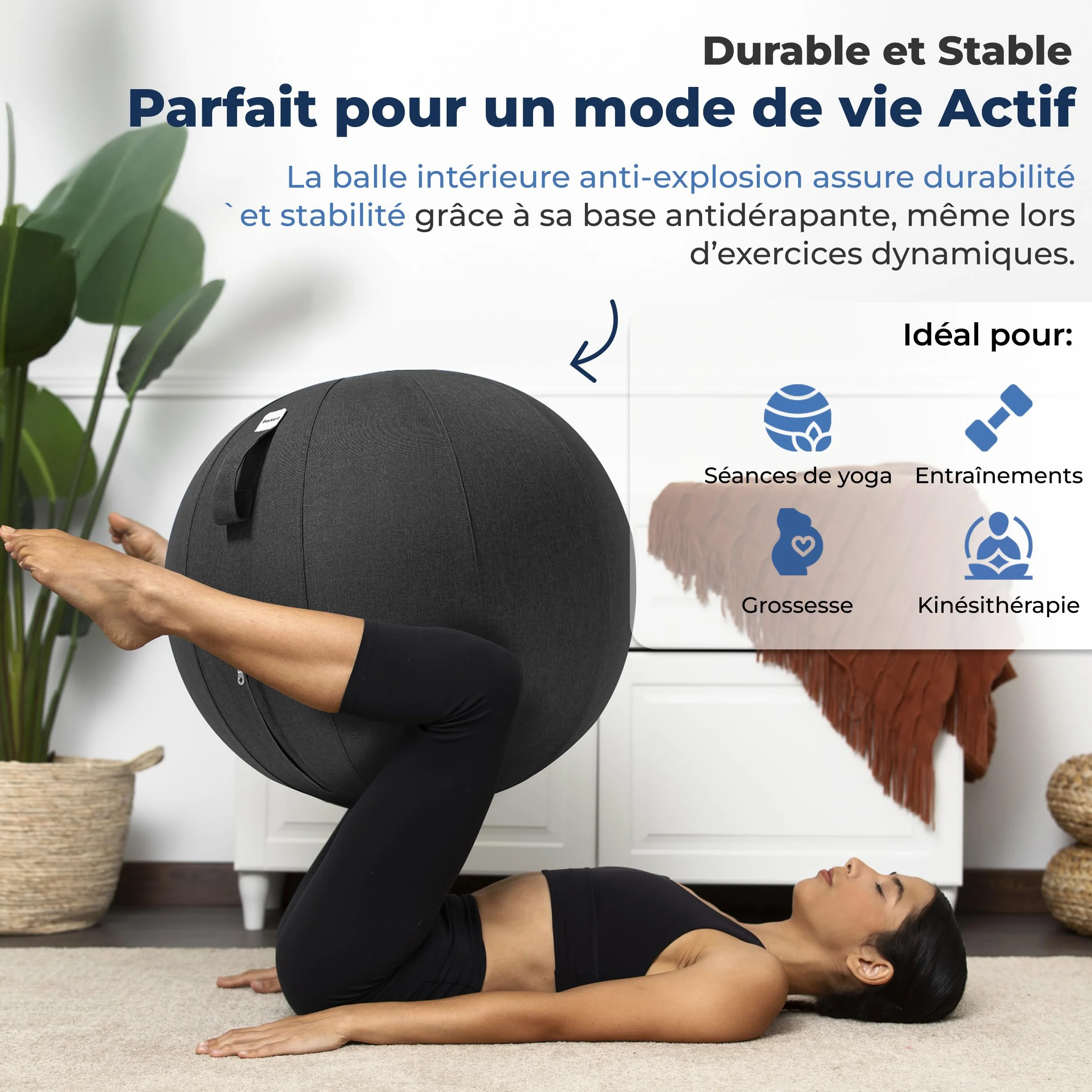 Ballon Ergonomique Bureau 55CM 65CM 75CM Capacité 110kg Housse Lin Lavable Bonne Posture