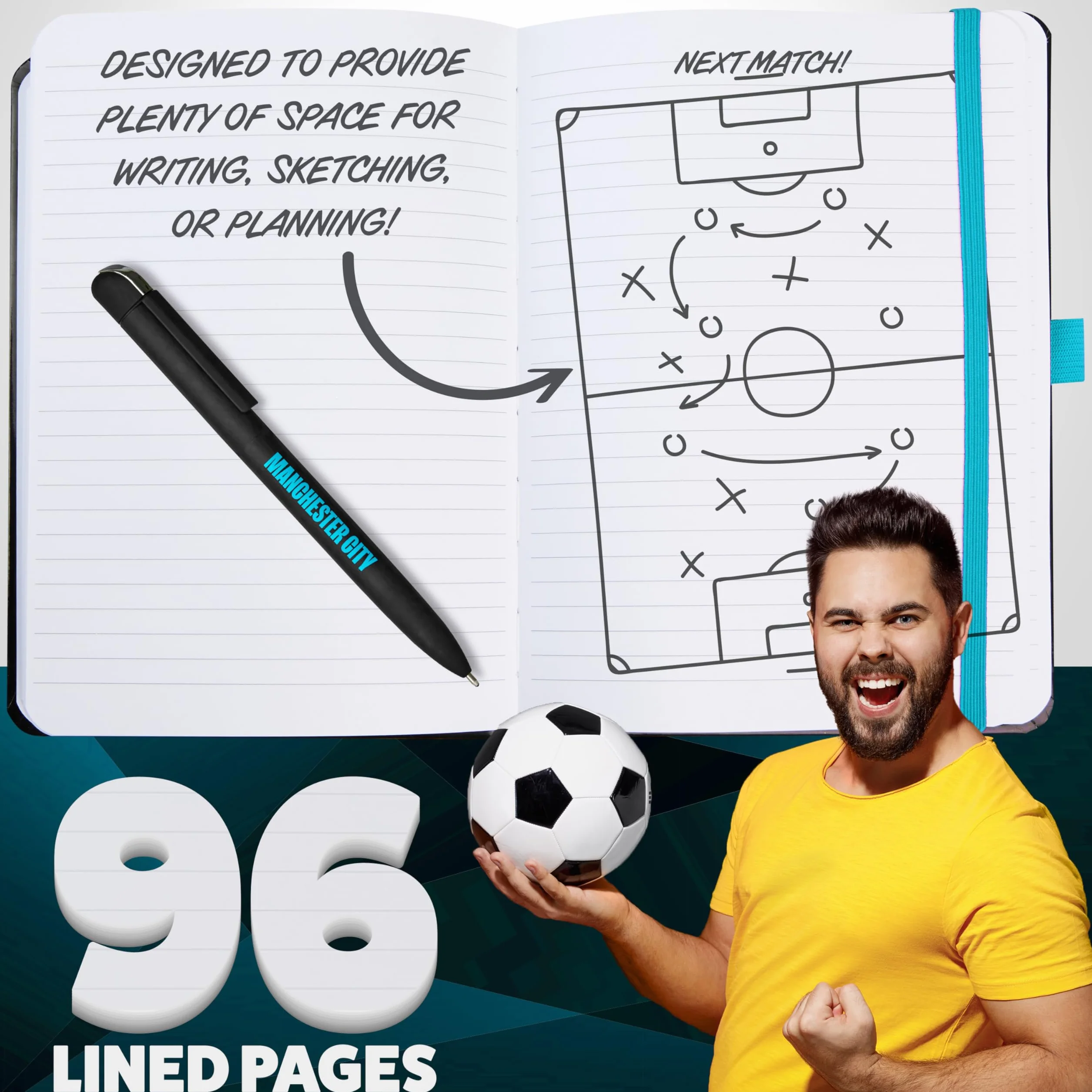 MANCHESTER CITY F.C. Set Papeterie Carnet de Notes A4 Stylo Noir Cadeau