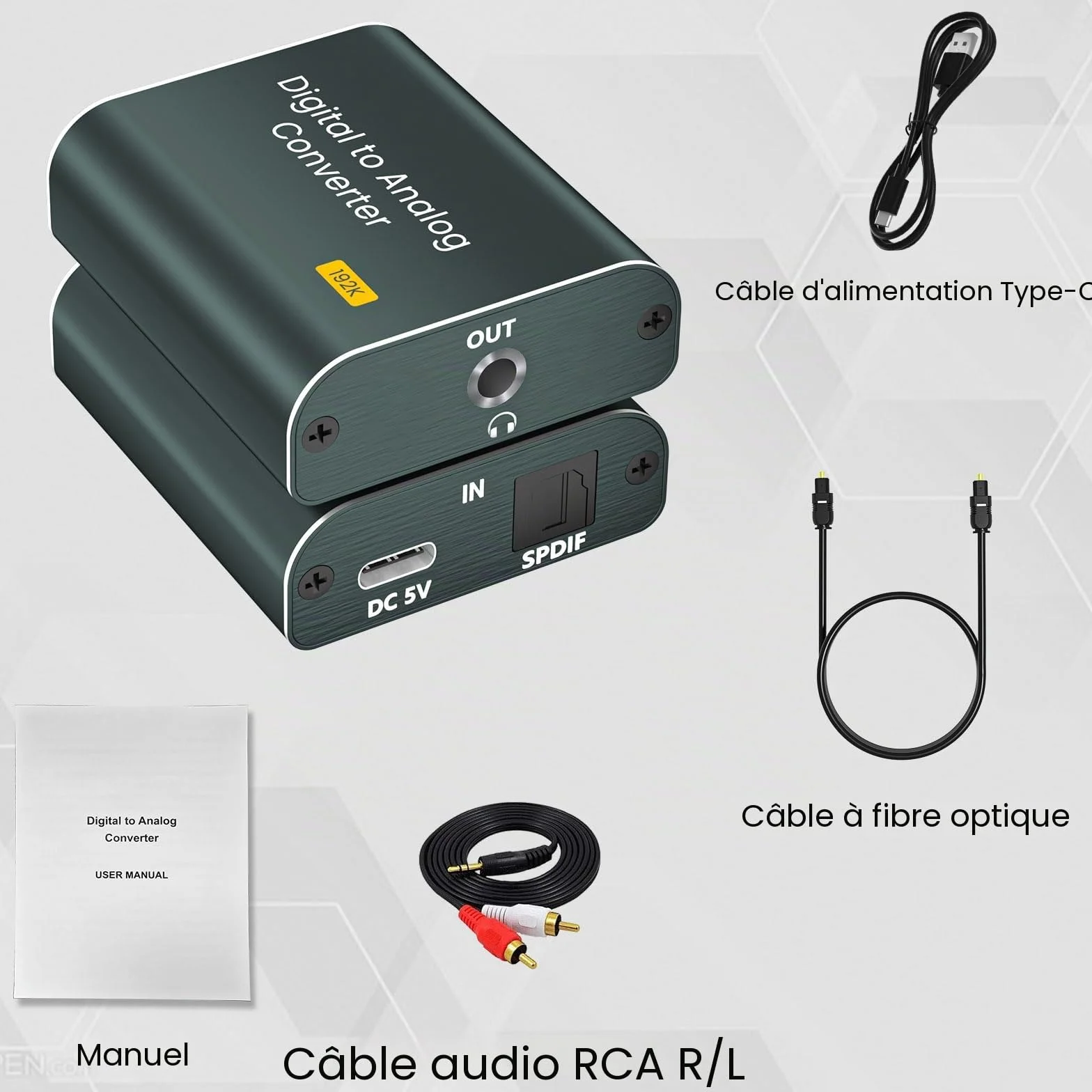 Adaptateur Optique Jack DAC Audio Convertisseur 192kHz Optique Numérique vers Analogique 3,5 mm AUX SPDIF