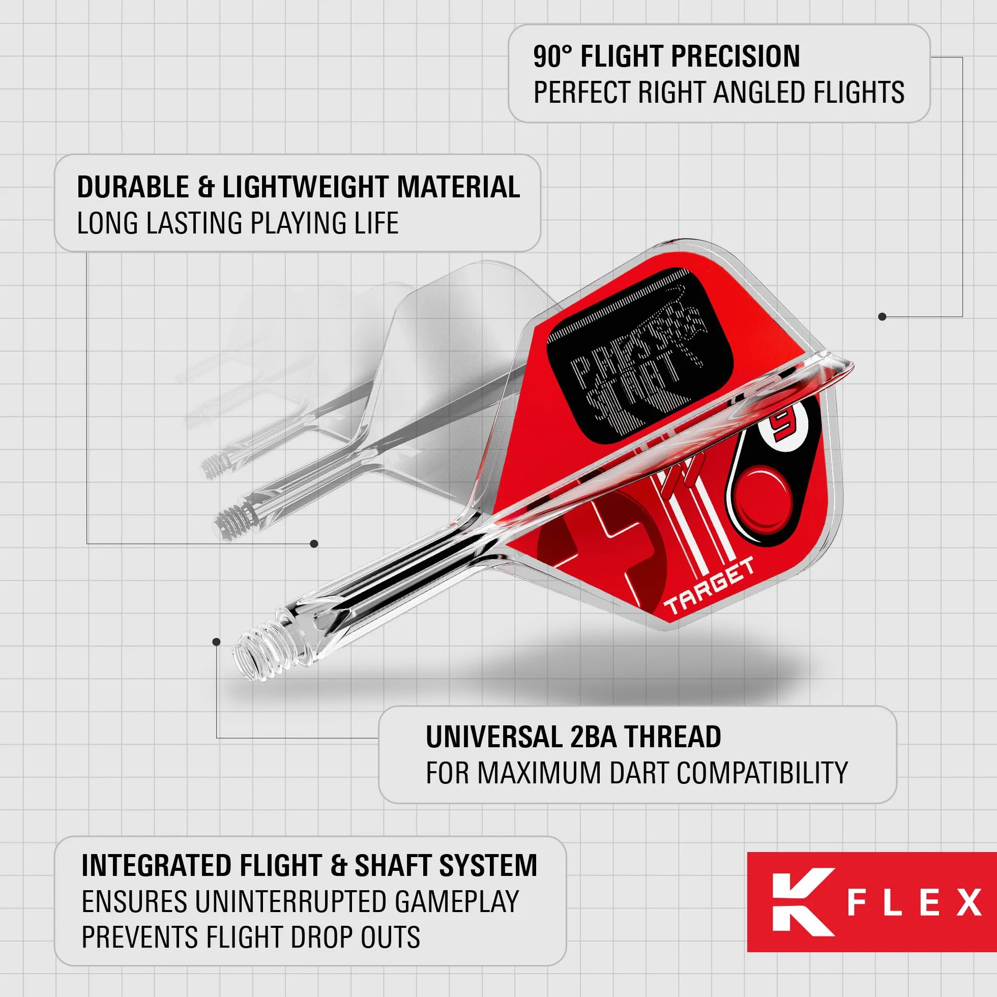 Target Darts K-Flex Game Over/Press Start/You Win Fléchettes Ailettes et Arbres N° 6 Lot de 3 Systèmes Intégrés Kflex Vol et Arbre Tige Moulée Tout-en-Un Court Intermédiaire Moyen