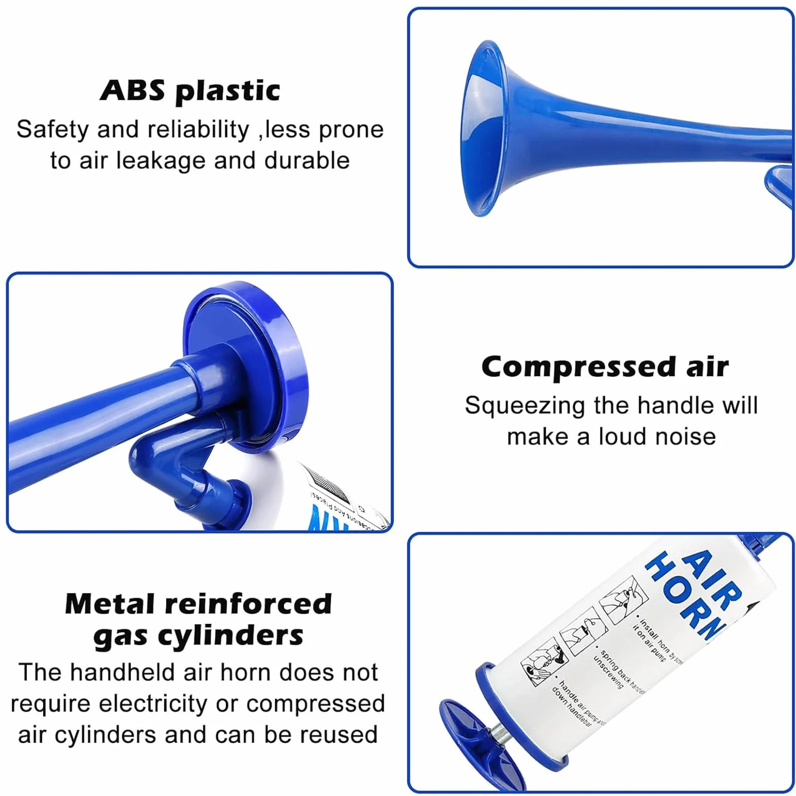 Klaxon à Air Comprimé en Métal 2 Pièces, Pression d'air Portable Fanfare pour Football Bateau Voiture