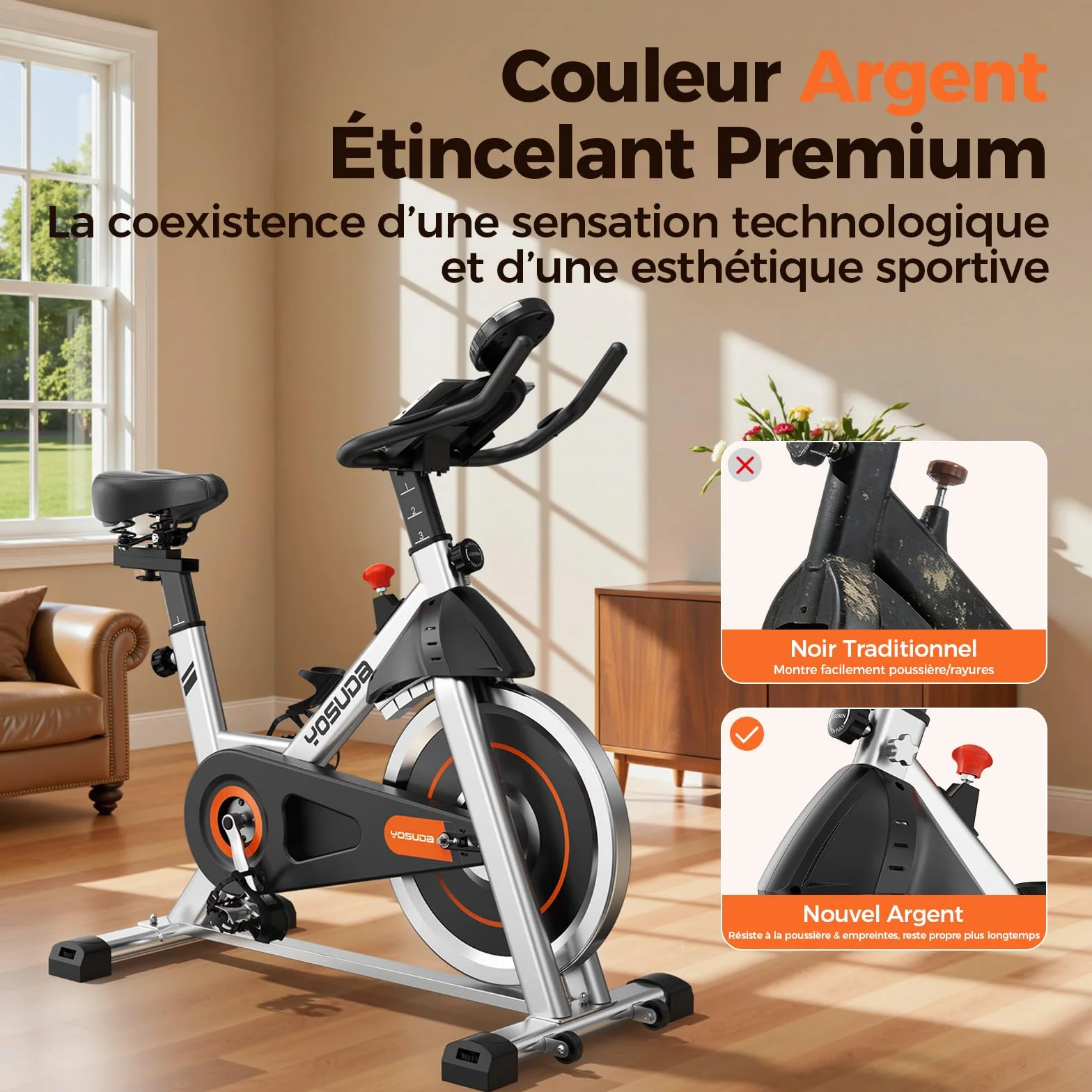 YOSUDA Vélo d'Appartement Magnétique Réglable Connecté 136 kg