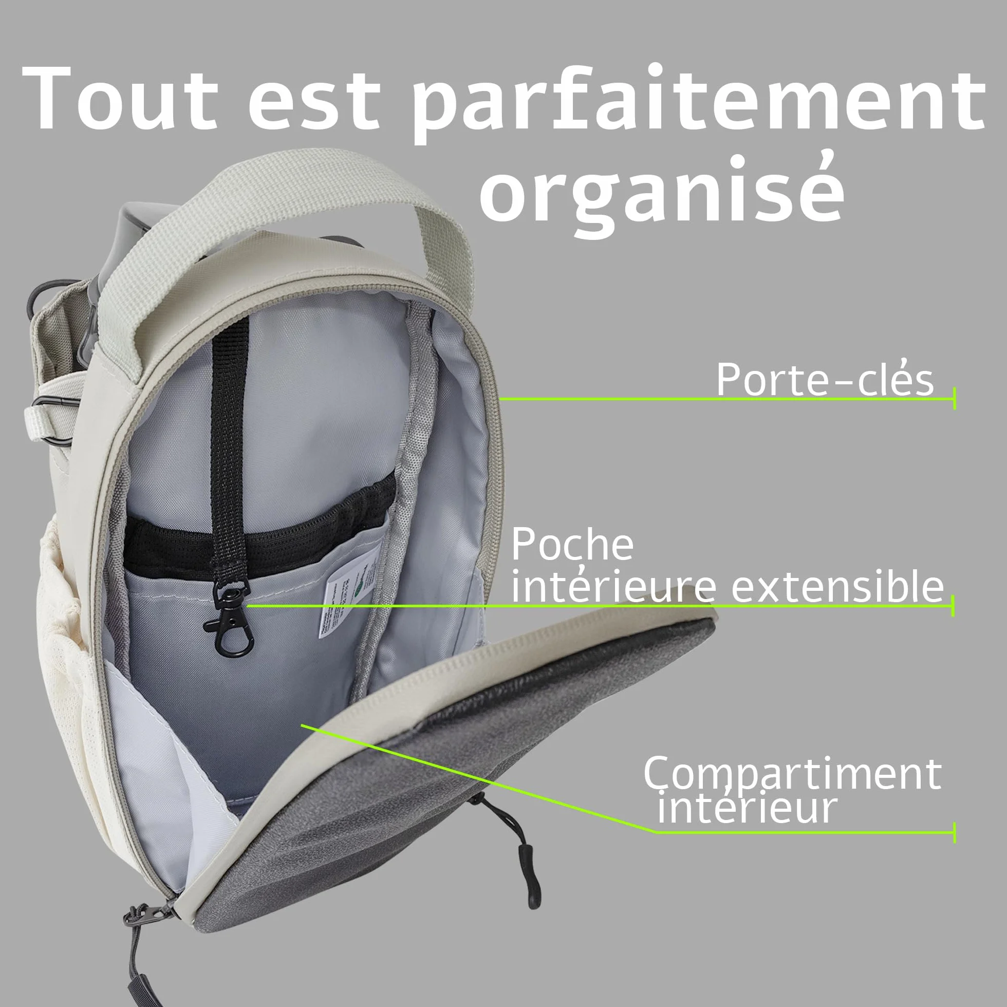 Sac de Sport magnétique avec Porte-Bouteille 1,5L – Sac Gym Fitness Homme Femme, Beige