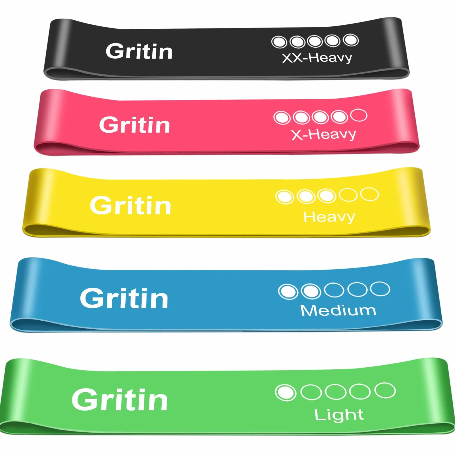 Gritin Lot de 5 Bandes Élastiques Fitness Résistance Latex Musculation Pilates Yoga 5 Niveaux Force avec Sac de Rangement