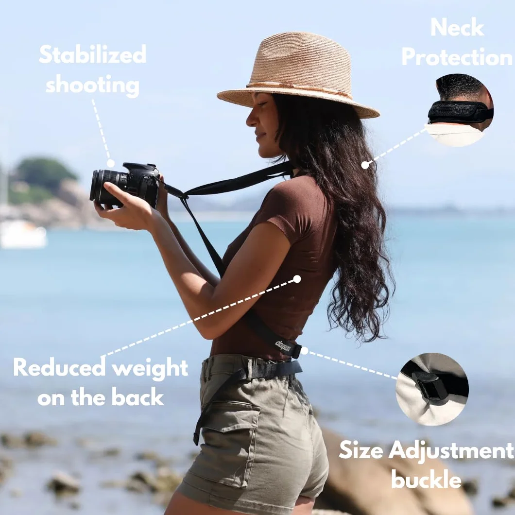 Camstrap - Sangle Appareil Photo et Jumelles Mains-Libres Ultra-Légère et Ajustable, Système d'attaches rapides avec connecteurs, Protection Optimale du Cou et du Dos, Universellement Adaptable