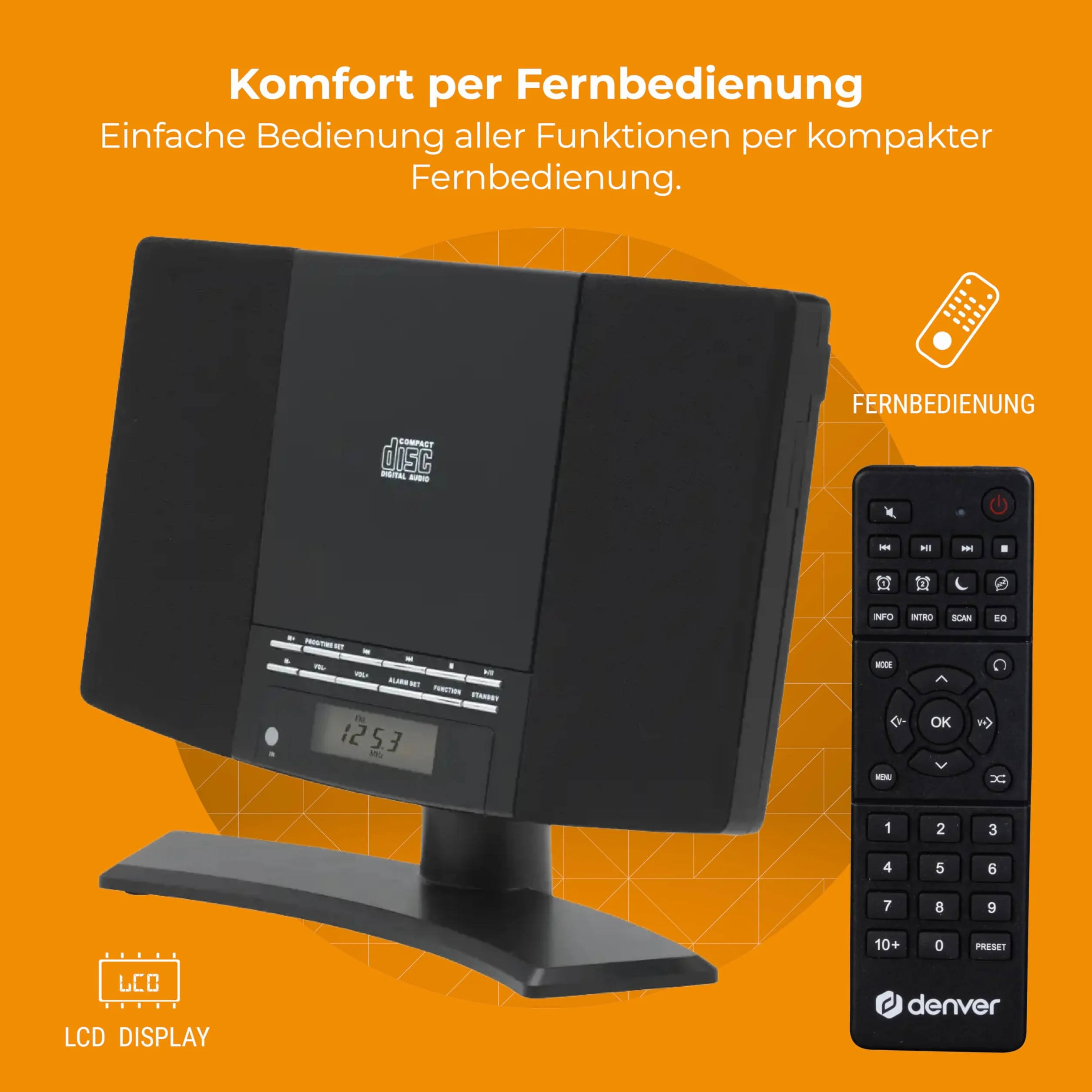 Denver MC-5220 Micro-chaîne Hi-Fi Lecteur CD Radio FM Fixation Murale Noir