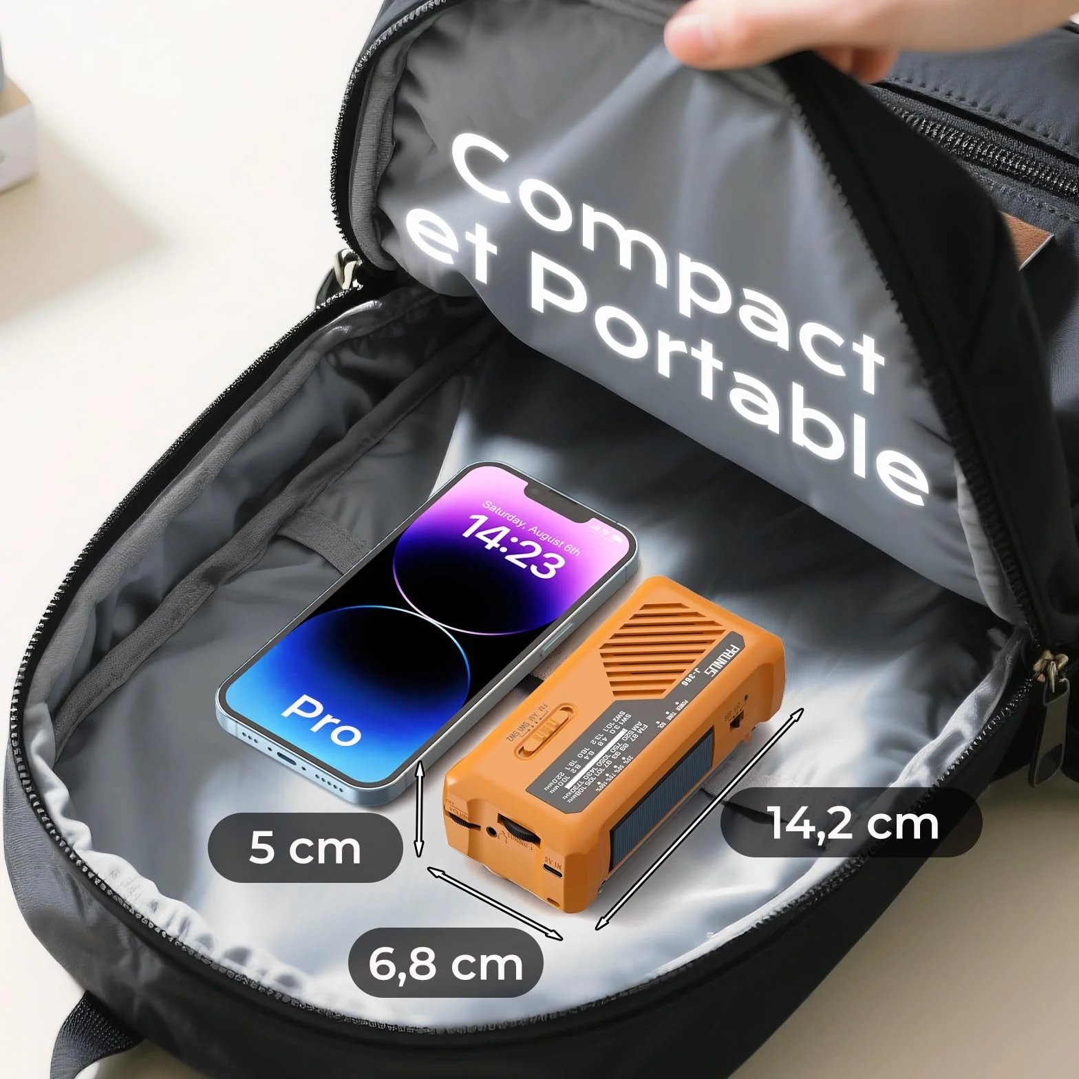 PRUNUS J-366 Radio Portable d'Urgence à Manivelle avec Batterie Rechargeable 2000mAh, Alarme SOS, Lampe de Poche, USB-C, Solaire