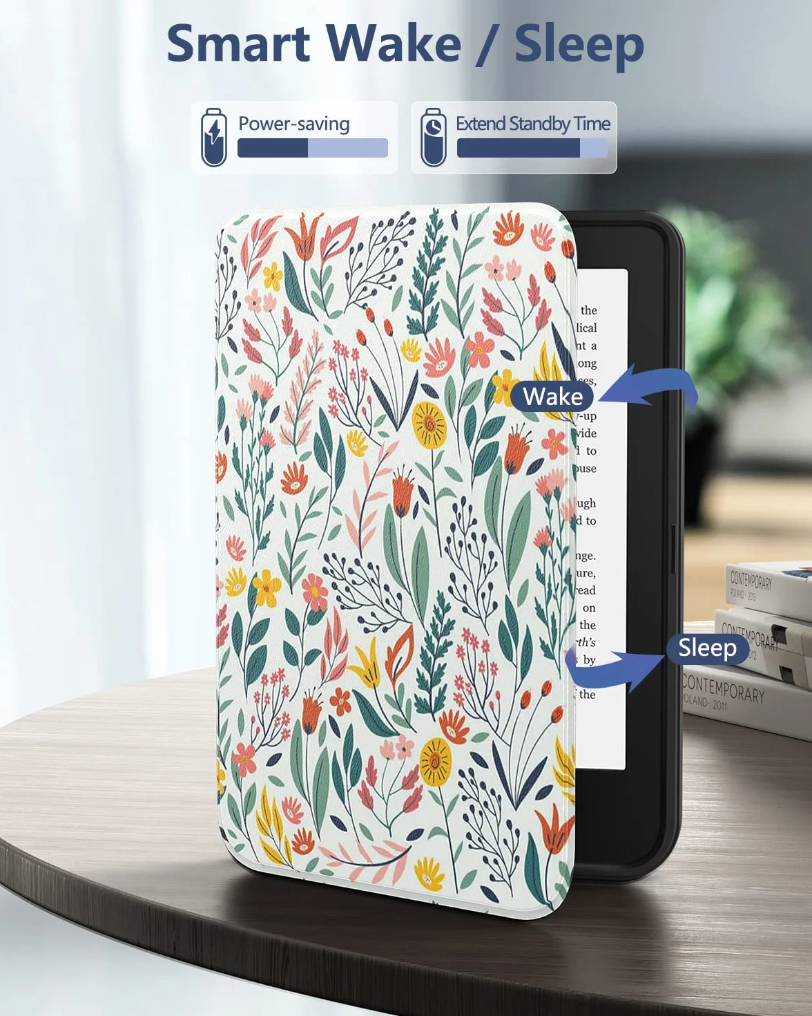 MoKo Étui pour Tolino Shine Color/Shine 5 (2024)/Shine 4 (2022) et Kobo Clara BW/Color/2E 6", Ultra Fin et léger, Fonction Veille/Réveil Automatique pour Kobo Clara 6" 2024, Fleur