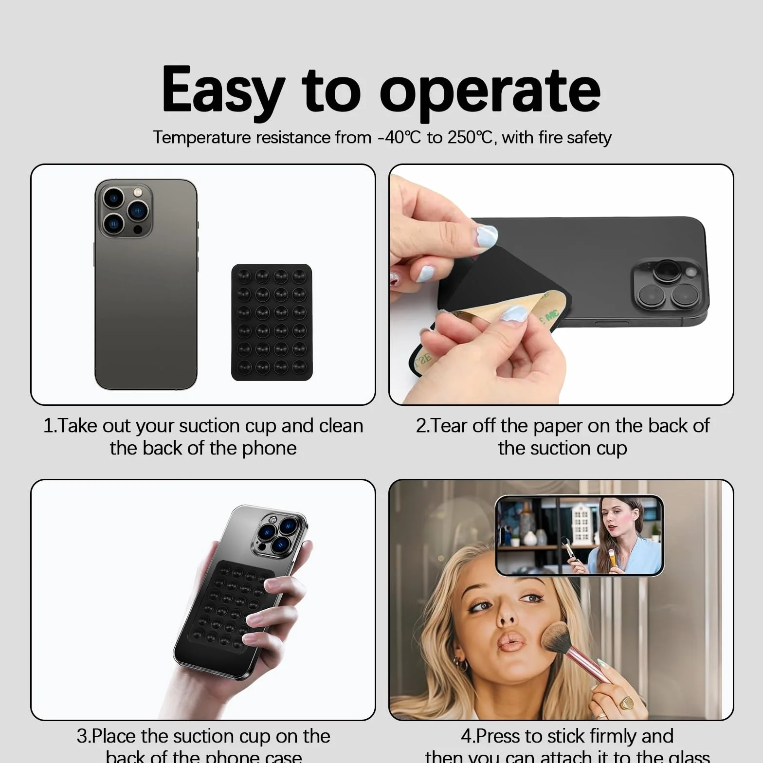 4 PCS Ventouse Telephone Portable, Coque Ventouse, Ventouse pour Téléphone Portable, Antidérapant, Fonctionne avec La Plupart des Téléphones Portables, pour Selfie, Vidéo, Livestreaming