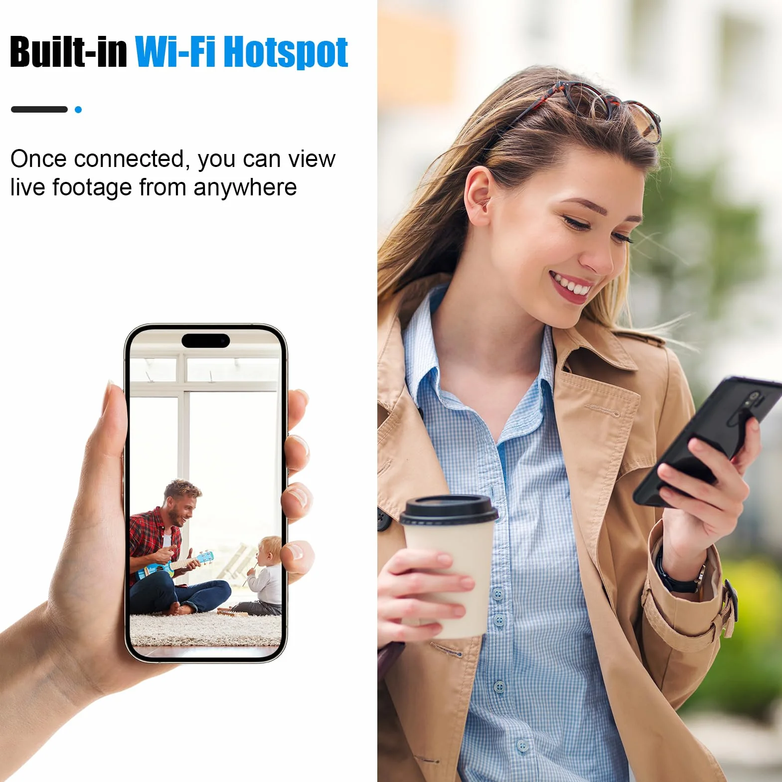 Mini Caméra de Surveillance WiFi 1080P Intérieur, Camera Intérieur et Extérieur sans Fil avec 2.4GHz WiFi, Vision Nocturne et Détection de Mouvement, pour Maison et Voiture