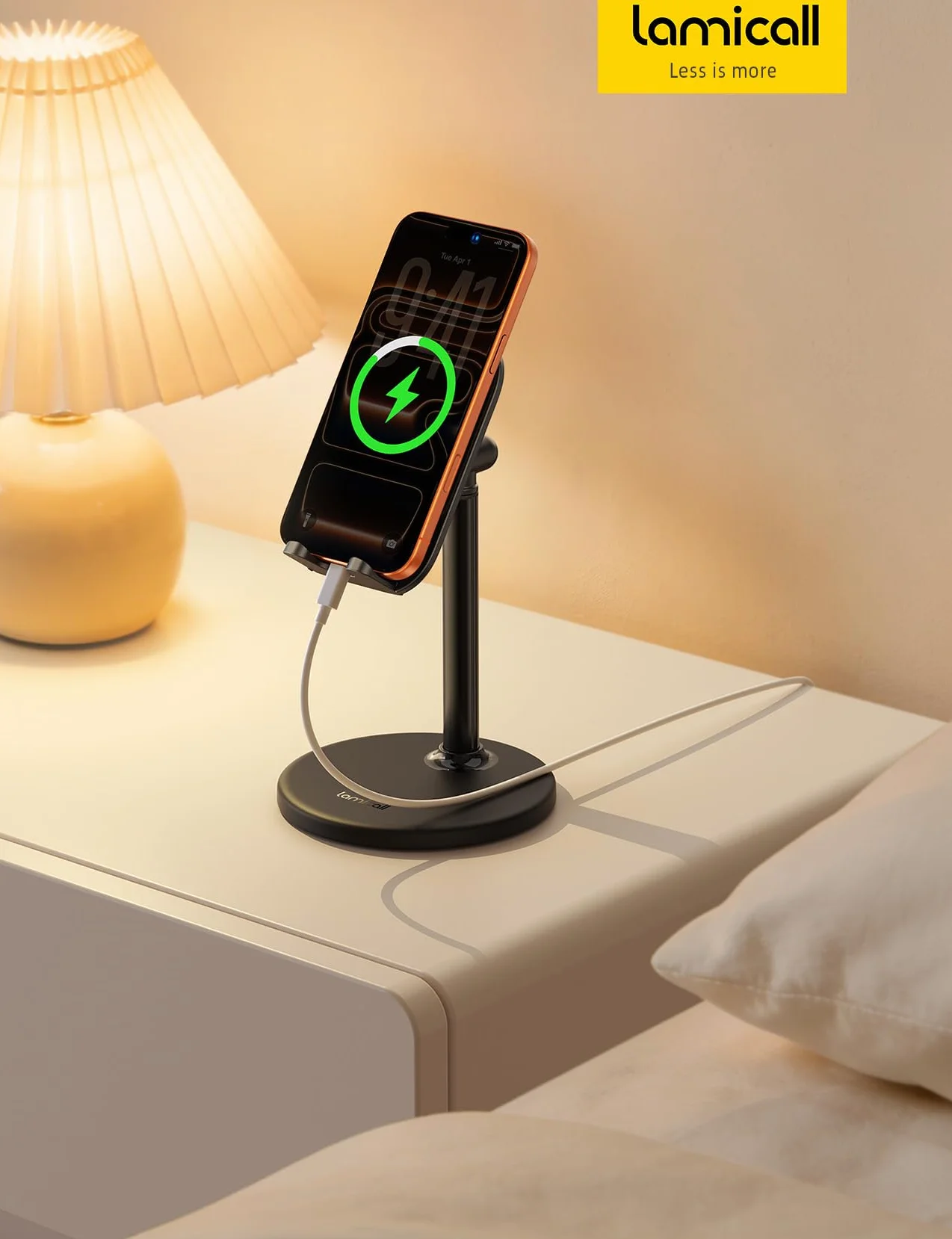 Lamicall Support Téléphone Bureau Réglable, Porte Téléphone avec Base Métallique Stable pour iPhone Android Smartphone Tablette