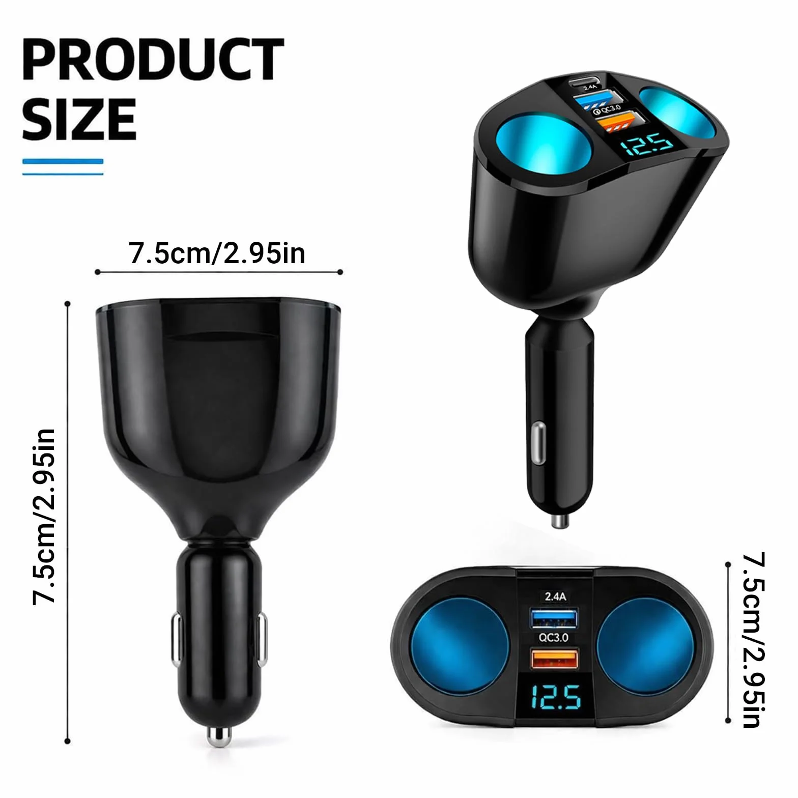 Double Prise Allume Cigare 12V, 120W Multiprise Allume Cigare QC3.0/PD/2.4A,Chargeur Voiture Allume Cigare USB avec Voltmètre LED Charge Rapide pour Téléphone GPS Caméra