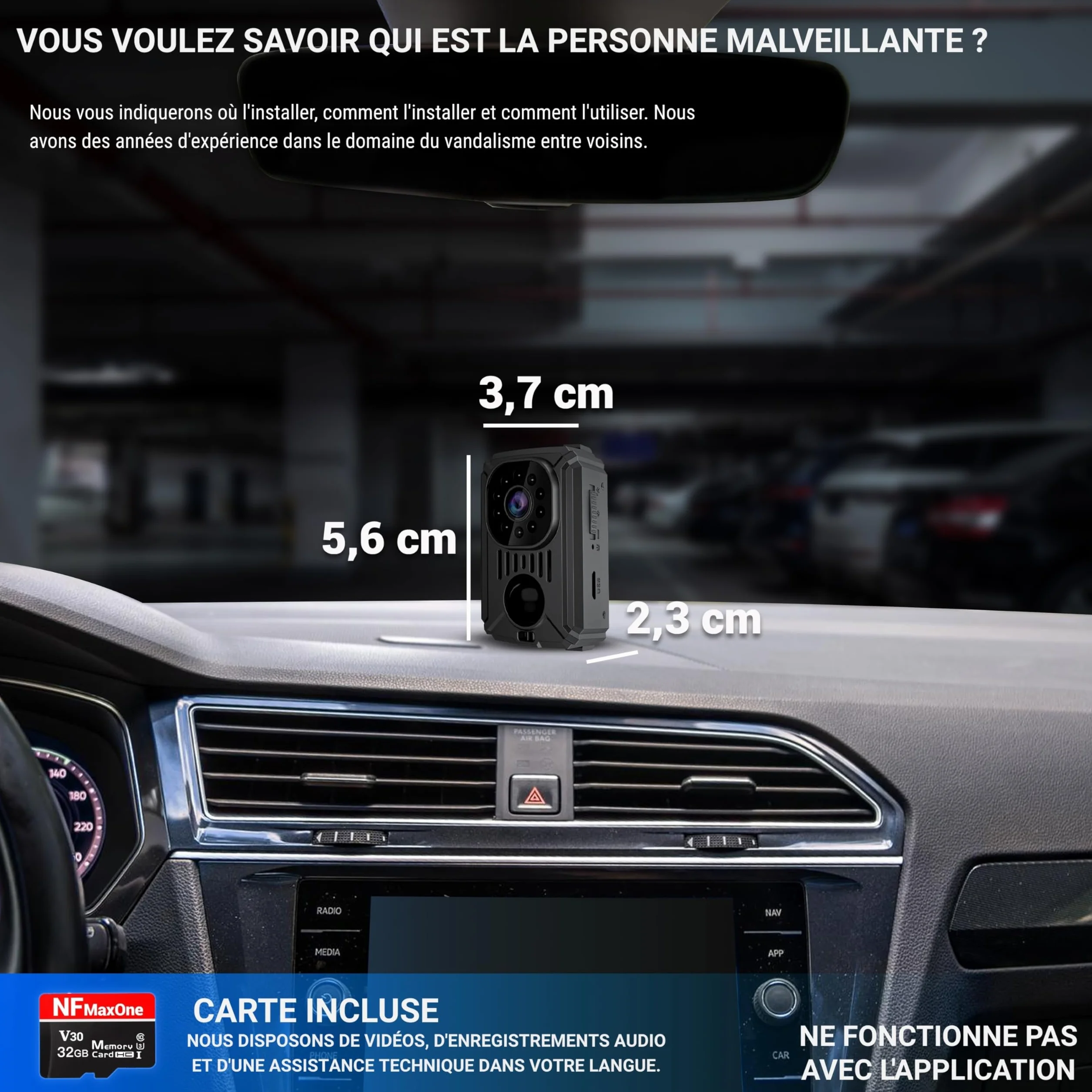 Mini Camera Espion sans WiFi – Camera de Surveillance sans Internet, Detecteur de Mouvement, Longue autonomie, Camera sans WiFi Voiture,Camera Espion Discrete, Invisible, MicroSD 32Gb, Camera Voiture