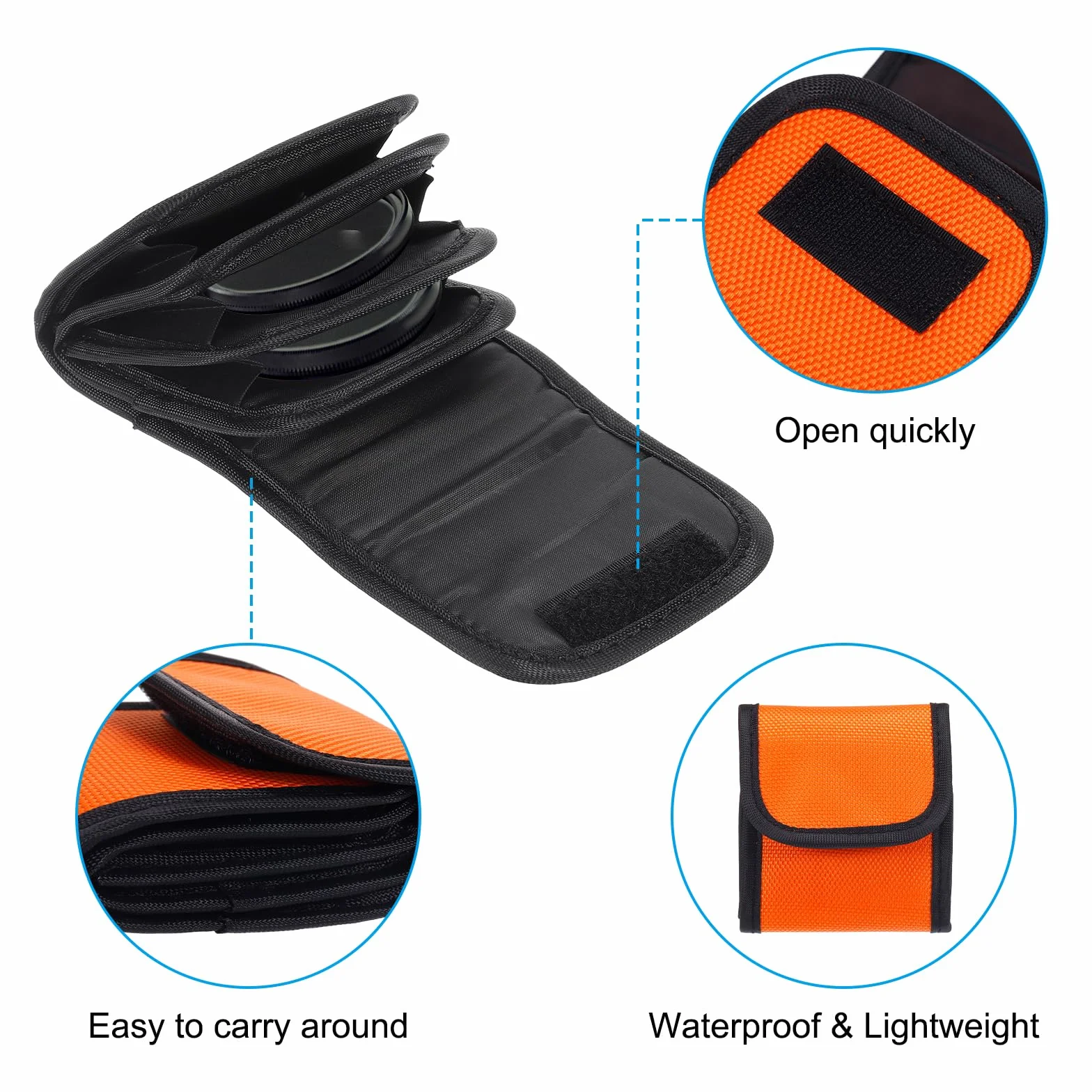 PATIKIL 58 mm Appareil Photo Filtre Boîtier, 4 Poche Appareil Photo Filtre Boîtier Pochette Imperméable Résistant à poussière Filtre Porter Sac pour Photographie Filtre Stockage, Orange