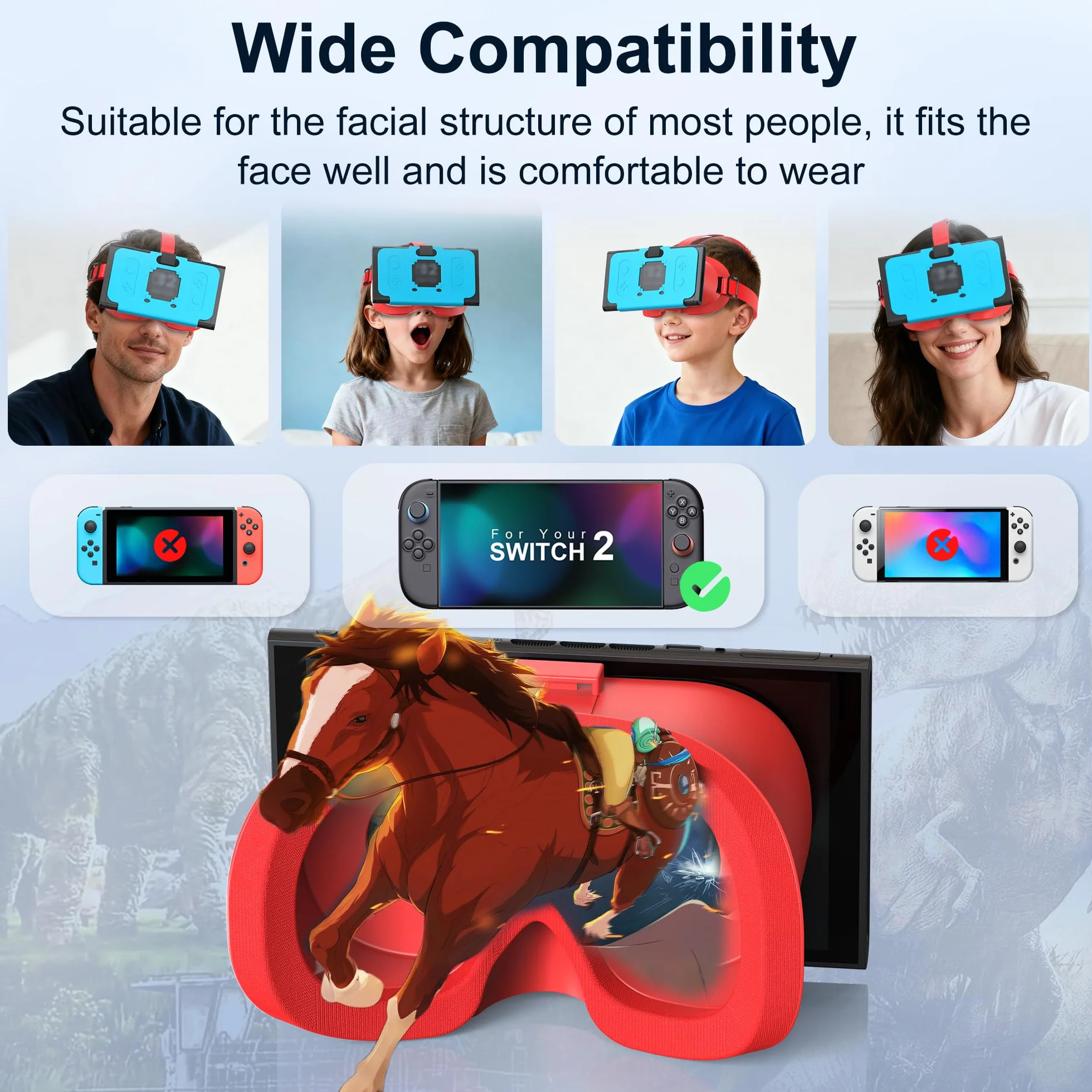 Casque réalité virtuelle Nintendo Switch 2 objectifs HD réglables sangle confortable lunettes 3D bleu rouge