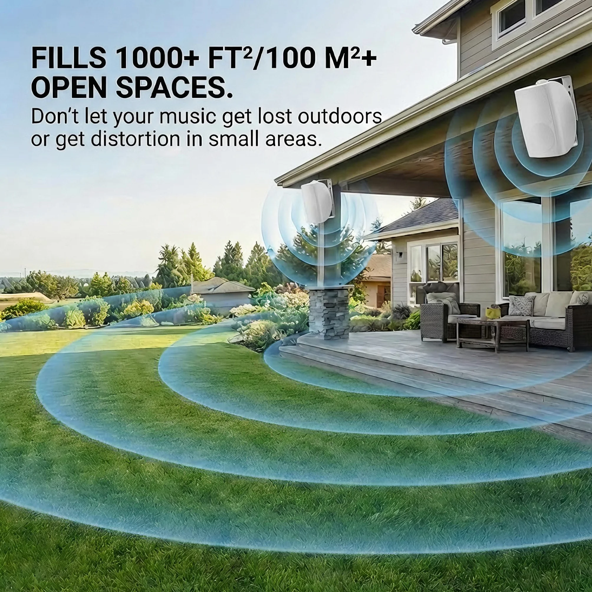 Herdio 8 Pouces 600W Haut-Parleur Bluetooth extérieur, étanche Enceintes d'extérieur, Haut-Parleur Mural résistant avec Paire TWS | Convient aux Grands espaces (Blanc)