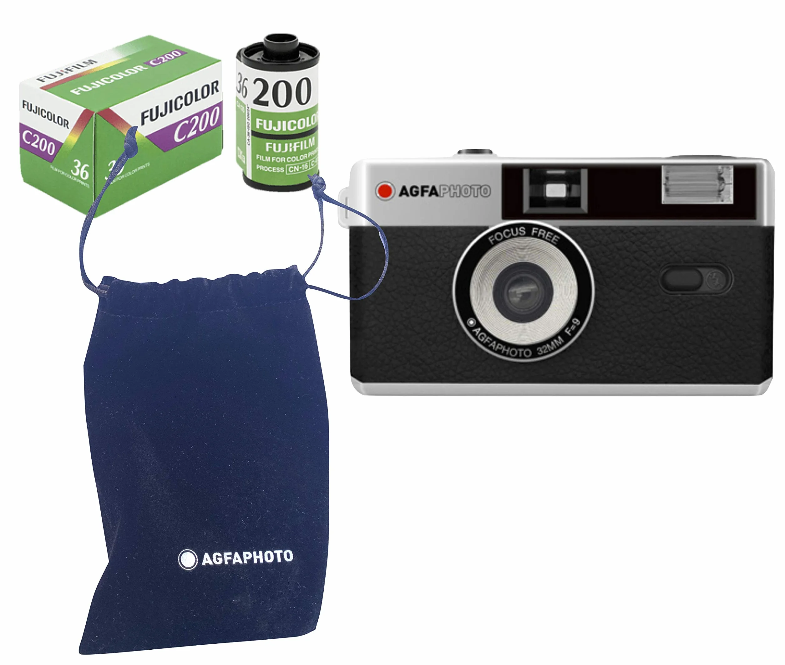 AgfaPhoto Kit Appareil Photo analogique 35 mm avec Film + Batterie Noir