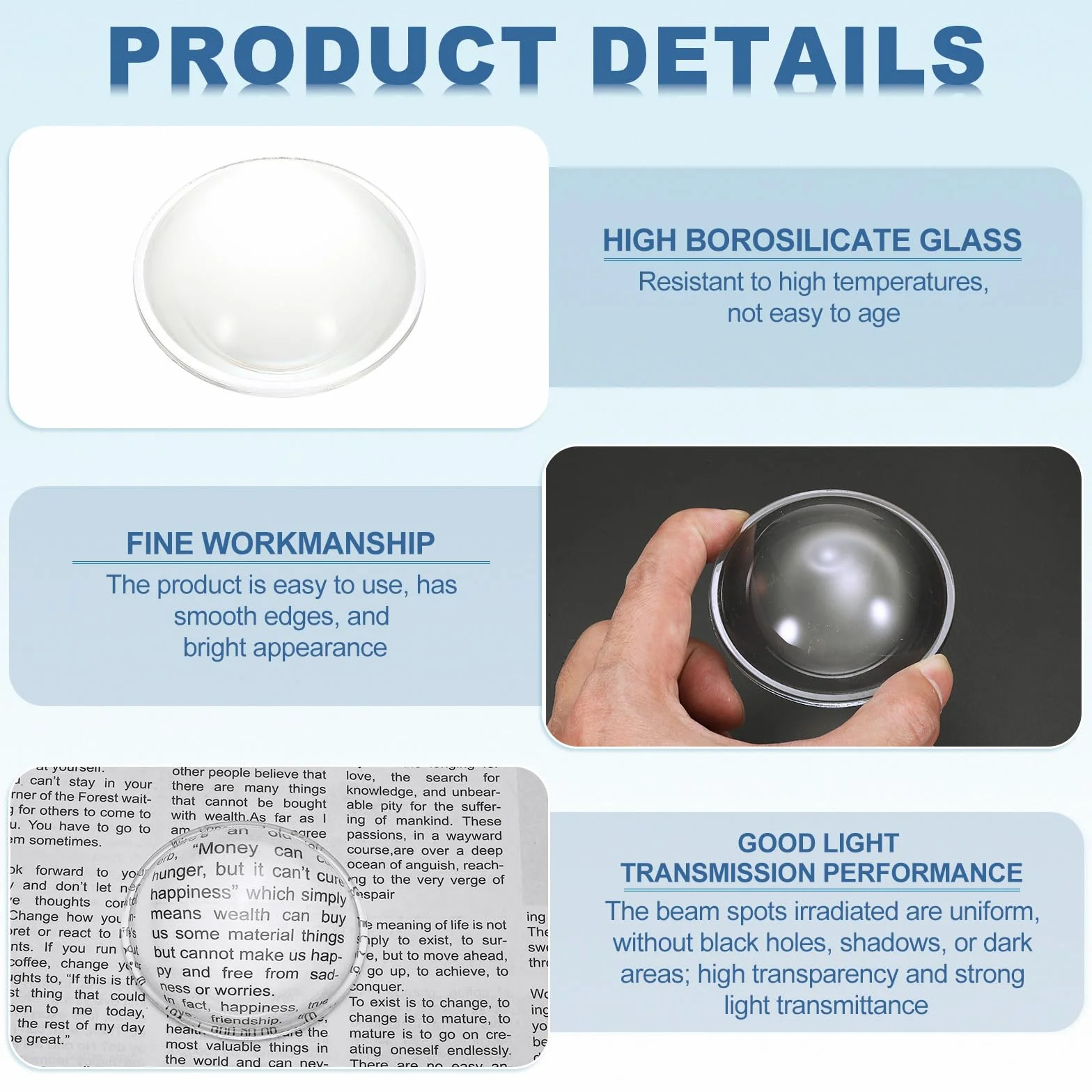 PATIKIL Lentille Convexe Plate De Diamètre 67mm, 2 Pcs Hauteur 25mm Verre Borosilicate Haut LED Lentille Optique Convexe Condenseur Avec Bord Pour Voiture Vélo Projecteur,Transparent 3.5mm