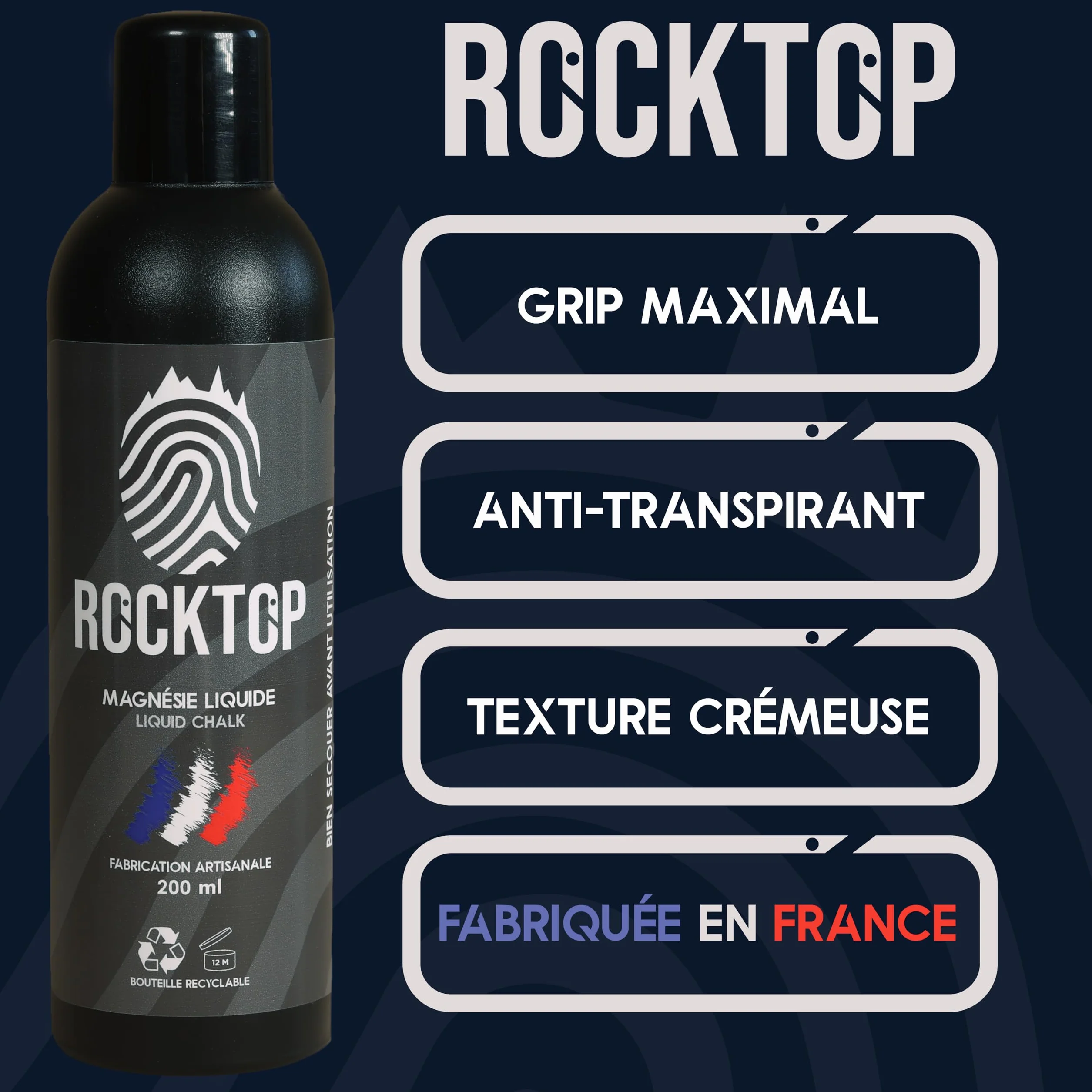 ROCKTOP Magnésie Liquide 200ml Liquid Chalk Anti-Transpiration Escalade Crossfit Musculation Mains Sèches