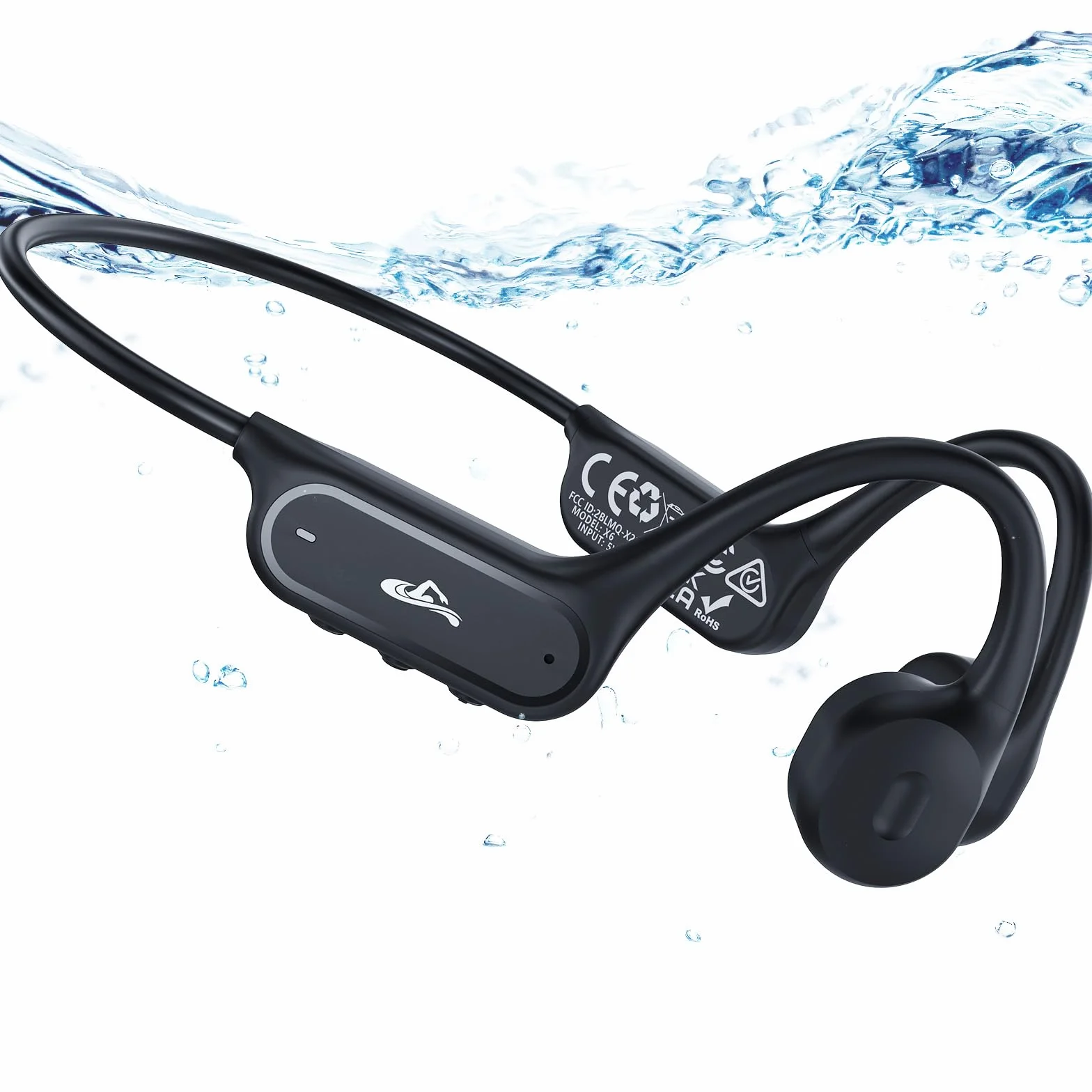 Guudsoud Casque Conduction Osseuse,Écouteur Natation À Bluetooth 6.1,Ecouteur IP68 Waterproof Natation,Lecteur MP3 avec mémoire intégrée de 32 Go,Écouteur Natation pour Course à Pied,Cyclisme - Noir