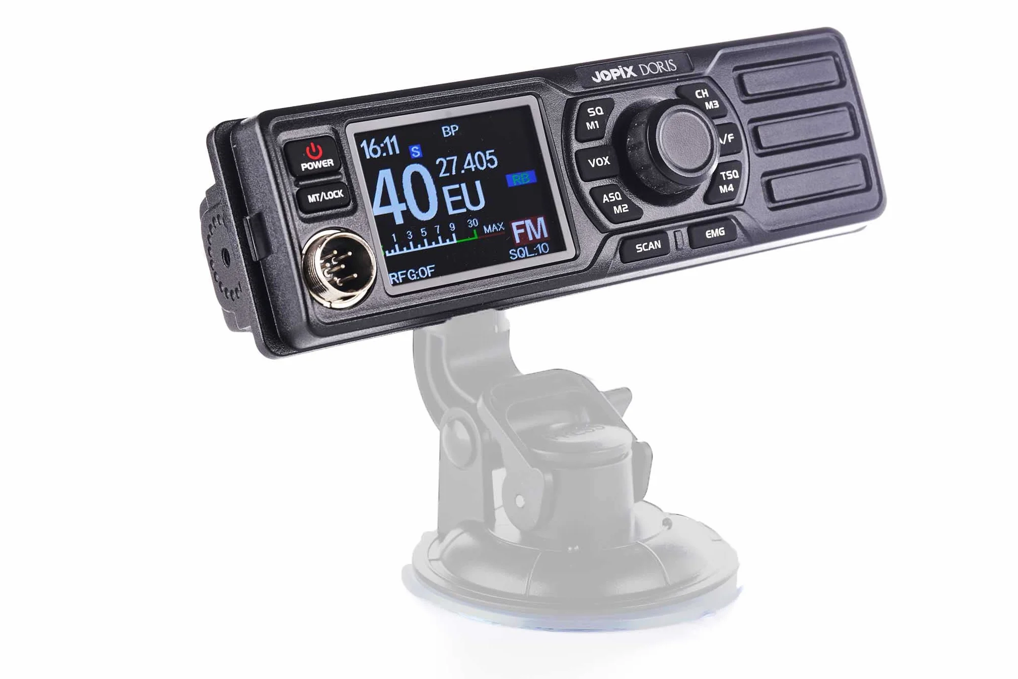Jopix Doris Émetteur-Récepteur CB 27 MHz Multinorme AM/FM – Haut-Parleur Frontal, Écran Couleur, 12V/24V, Format Ultra-Compact (6cm Profondeur), Mains Libres VOX