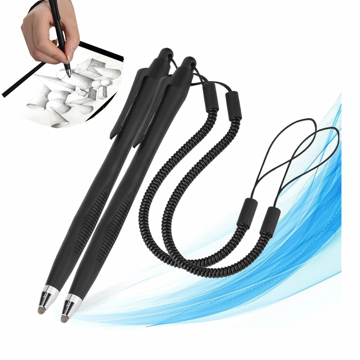 Lot de 2 Stylets rétractables pour écran Tactile Actif Noir