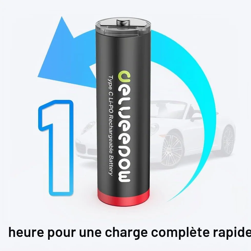 Piles Rechargeables AA 1,5V Lithium 3400mWh USB C 4 Pièces 1500 Cycles