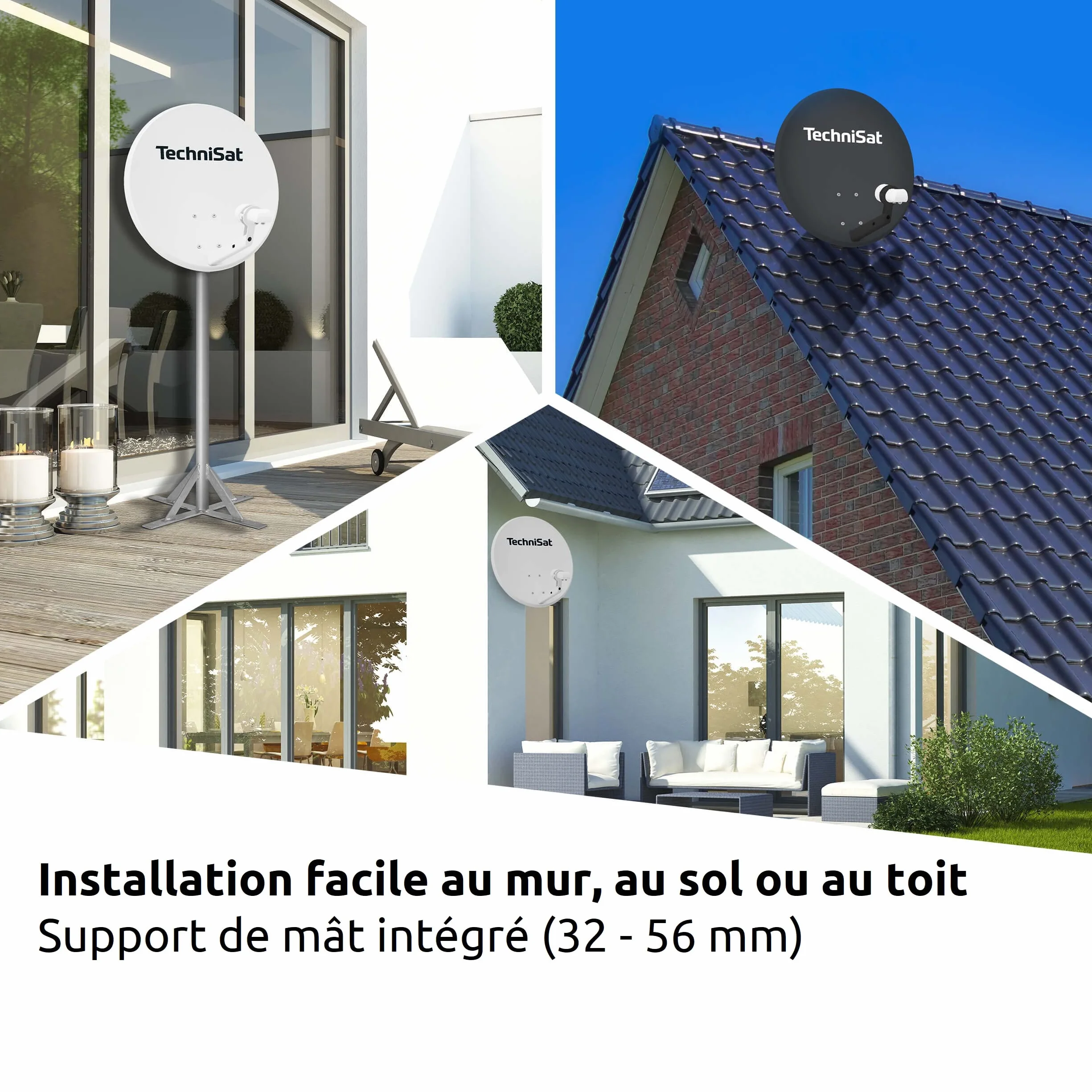 TechniSat TECHNITENNE 60 - Antenne parabolique pour 2 participants (Installation Satellite numérique de 60 cm, kit Complet Comprenant avec Support de mât et LNB Twin Universel) Gris Clair