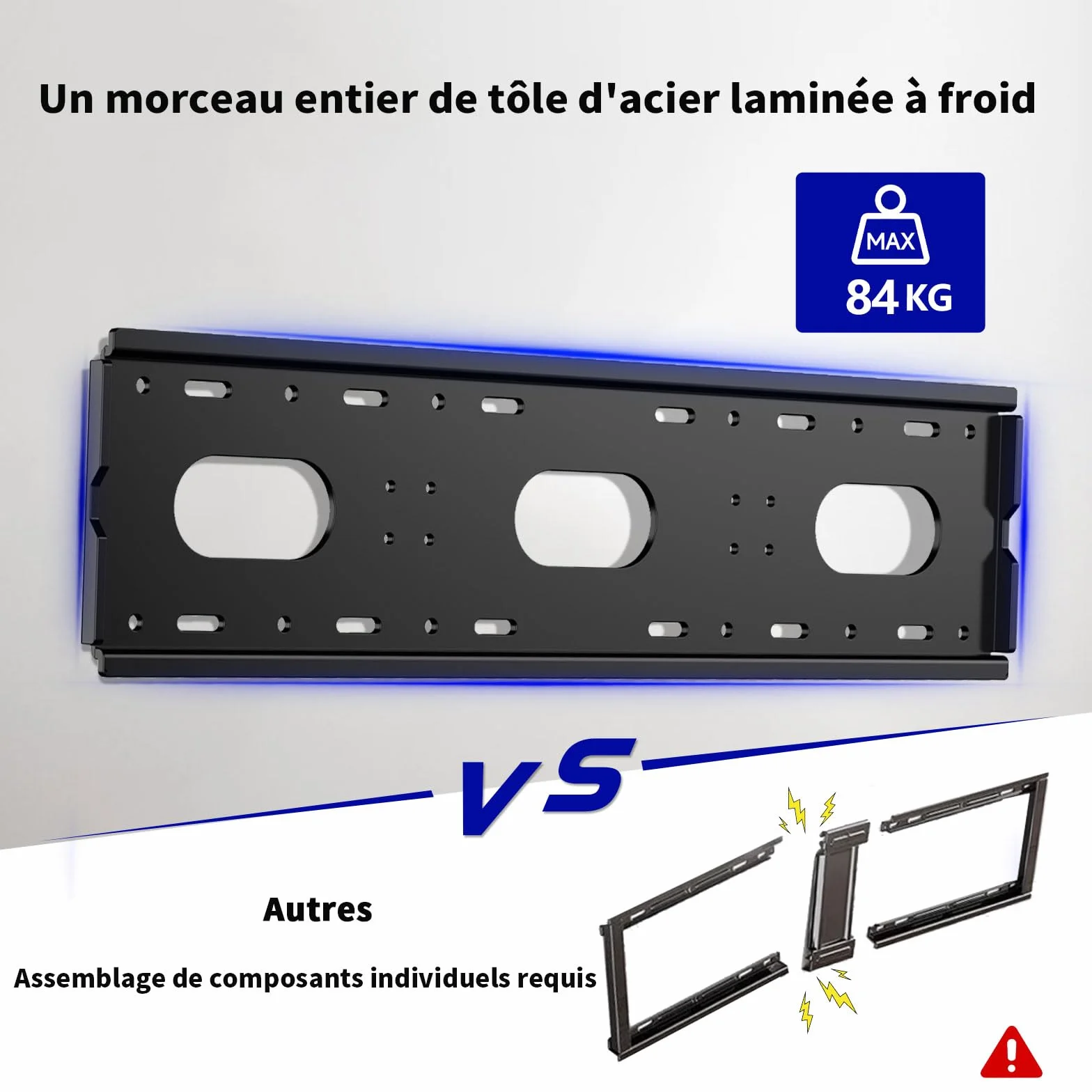 Support Mural TV Grande Taille inclinable pour la Plupart 42 à 85", VESA Jusqu’à 700x500mm et Charge maximale 84KG, 55 58 60 65 70 75 80 Pouces réglable Rack Mural pour TV,Fixation Mural TV