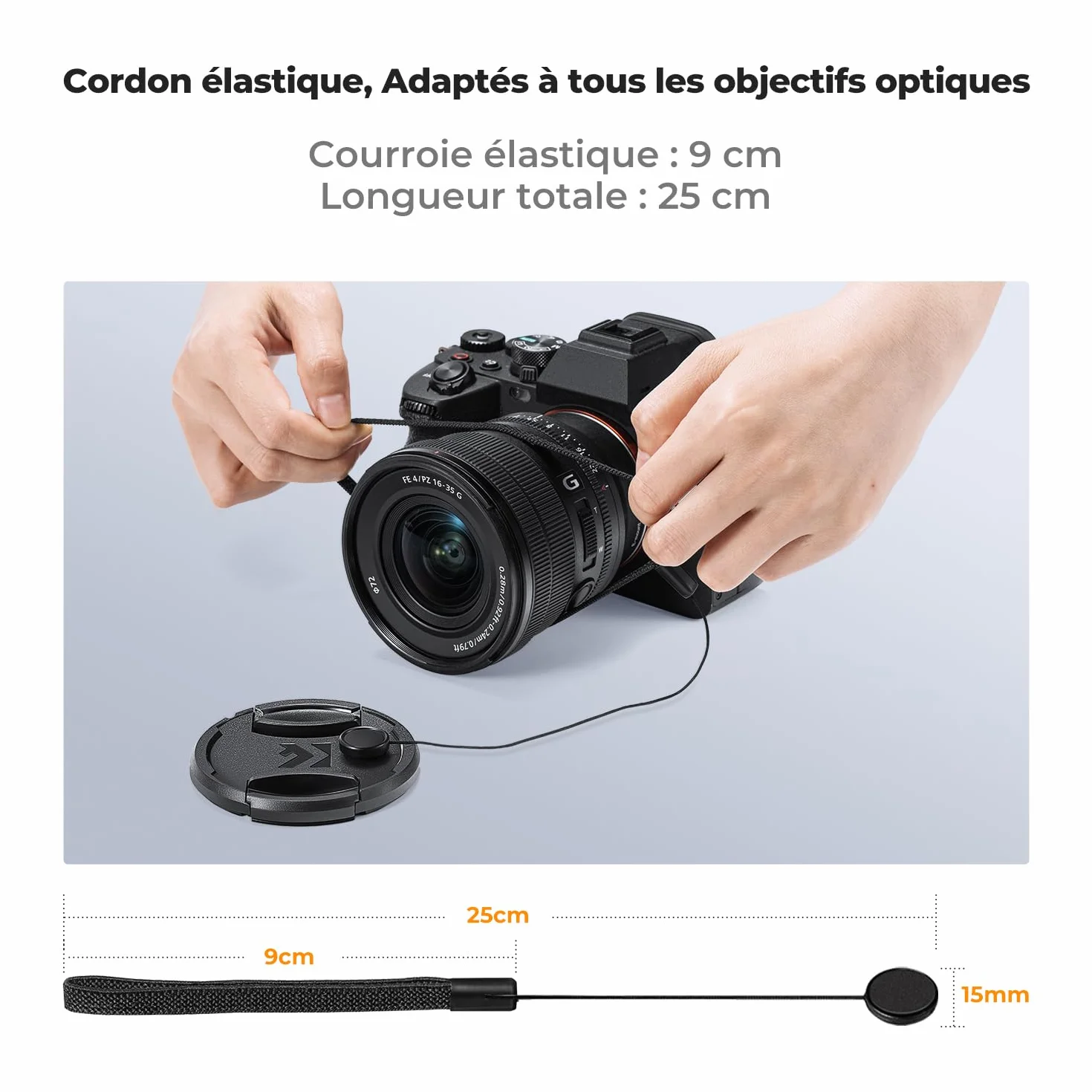 K&F Concept 6 Pièces Élastique pour Bouchon Courroie Lens Cap Keeper + Chiffon de Nettoyage Compatible avec Objectif Appareil Photo Canon Nikon Sony Olympus Fujifilm Pentax Panasonic Leica