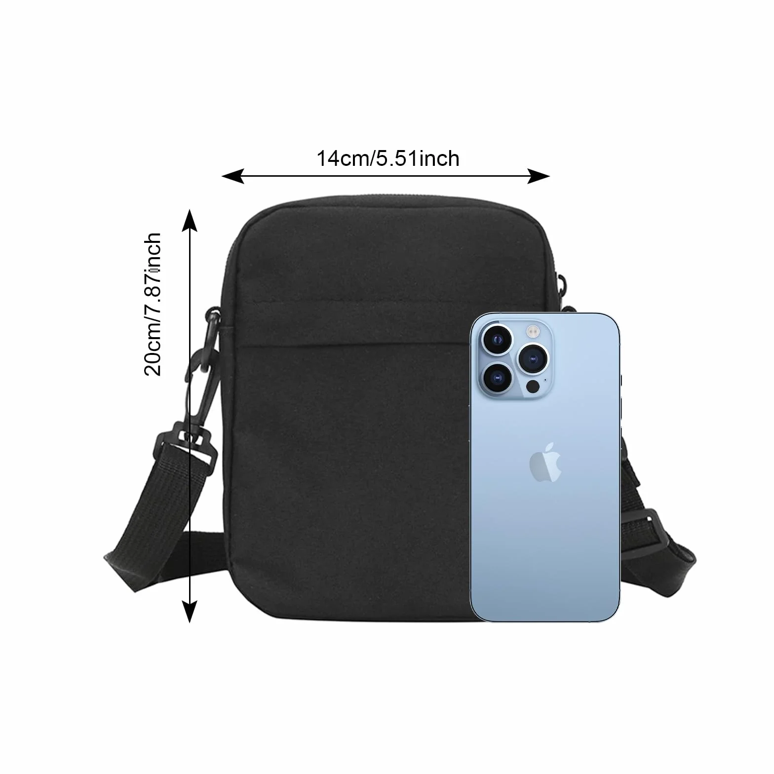 Sac Bandoulière Toile Homme Femme Randonnée Voyage Chargeur USB Noir
