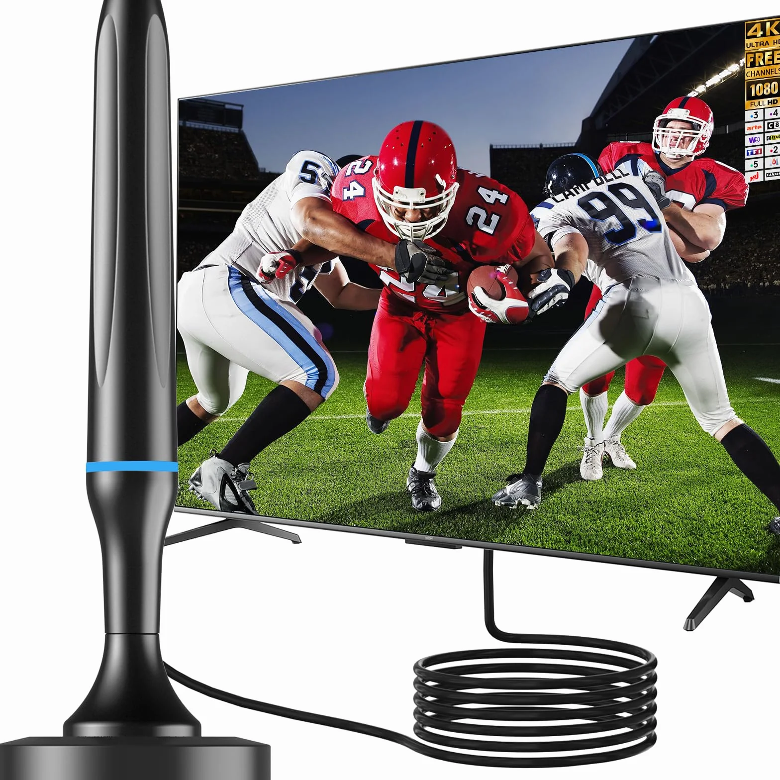 Antenne TV Intérieur Puissante TNT HD, 2026 Puissante Antenne TV Intérieur de Base magnétique puissante - 80km Réception Longue Portée à 360°, Compatible avec Portable 4K 1080P et Tous Les TVs (Bleu)