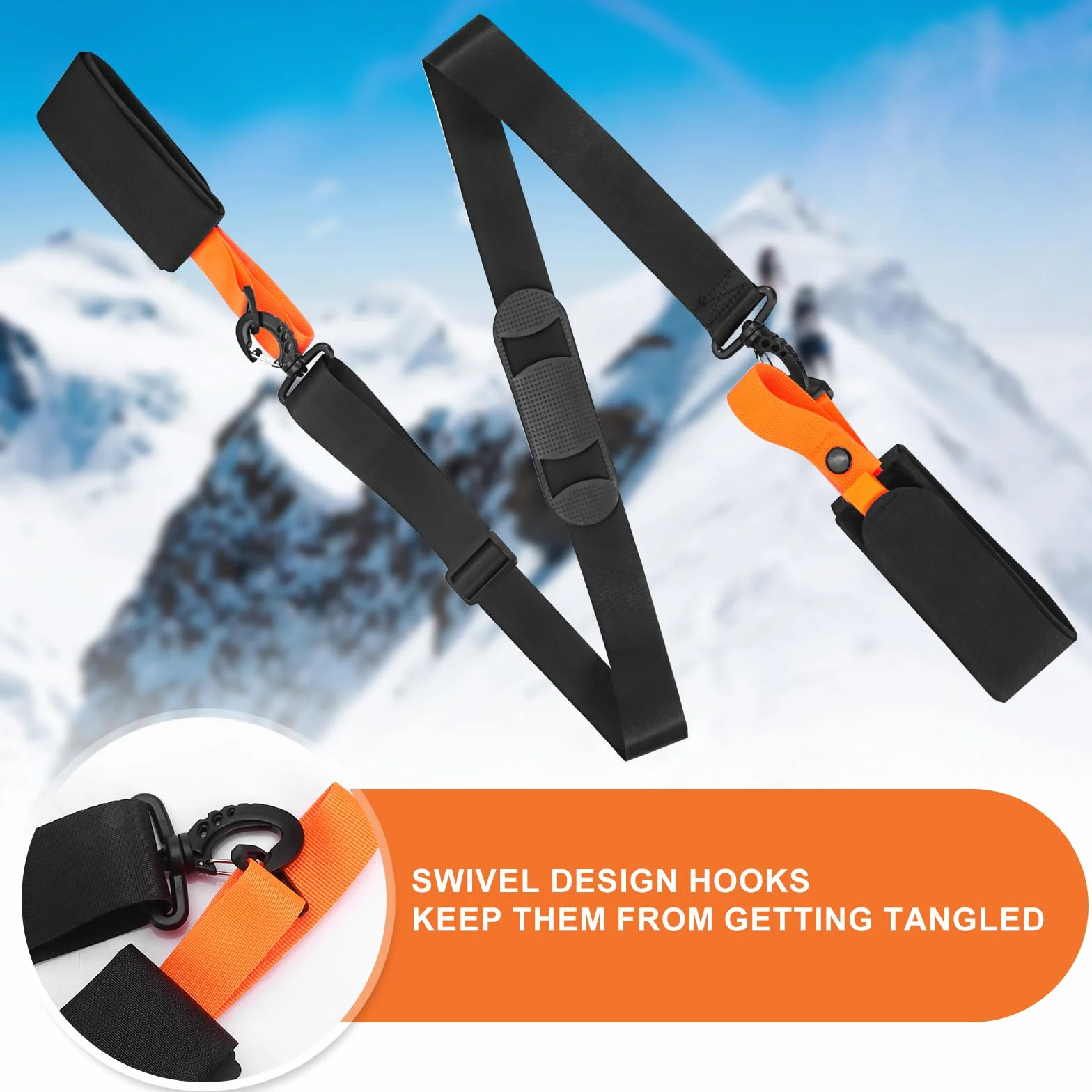 Sangles de Ski Réglables Draupnir avec Bandoulière Rembourrée pour Transport des Skis et Bâtons