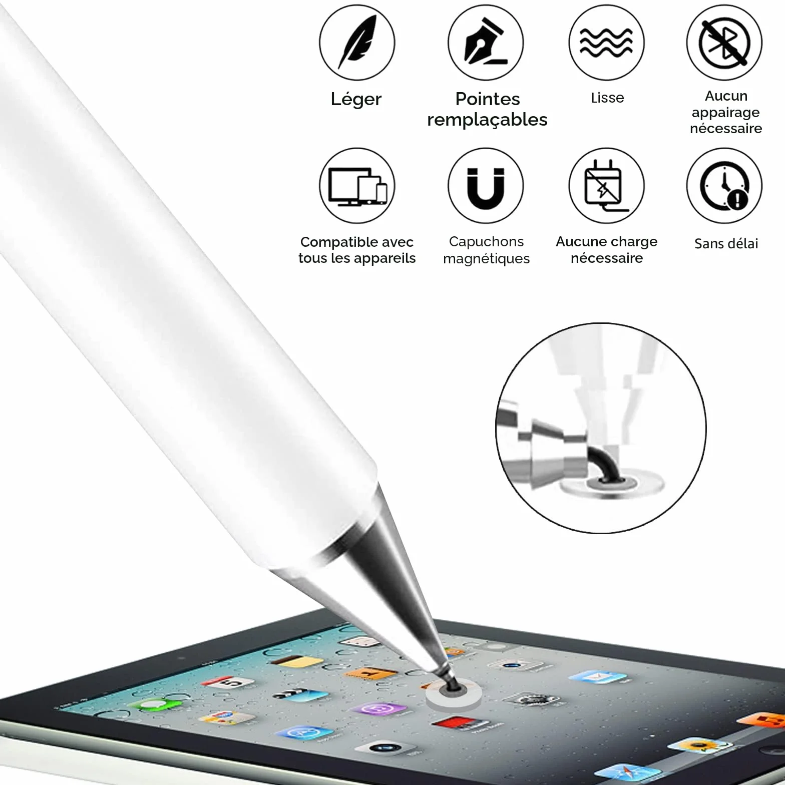 Stylet capacitif haute sensibilité pour écrans tactiles, universel Apple iPhone iPad Android Microsoft