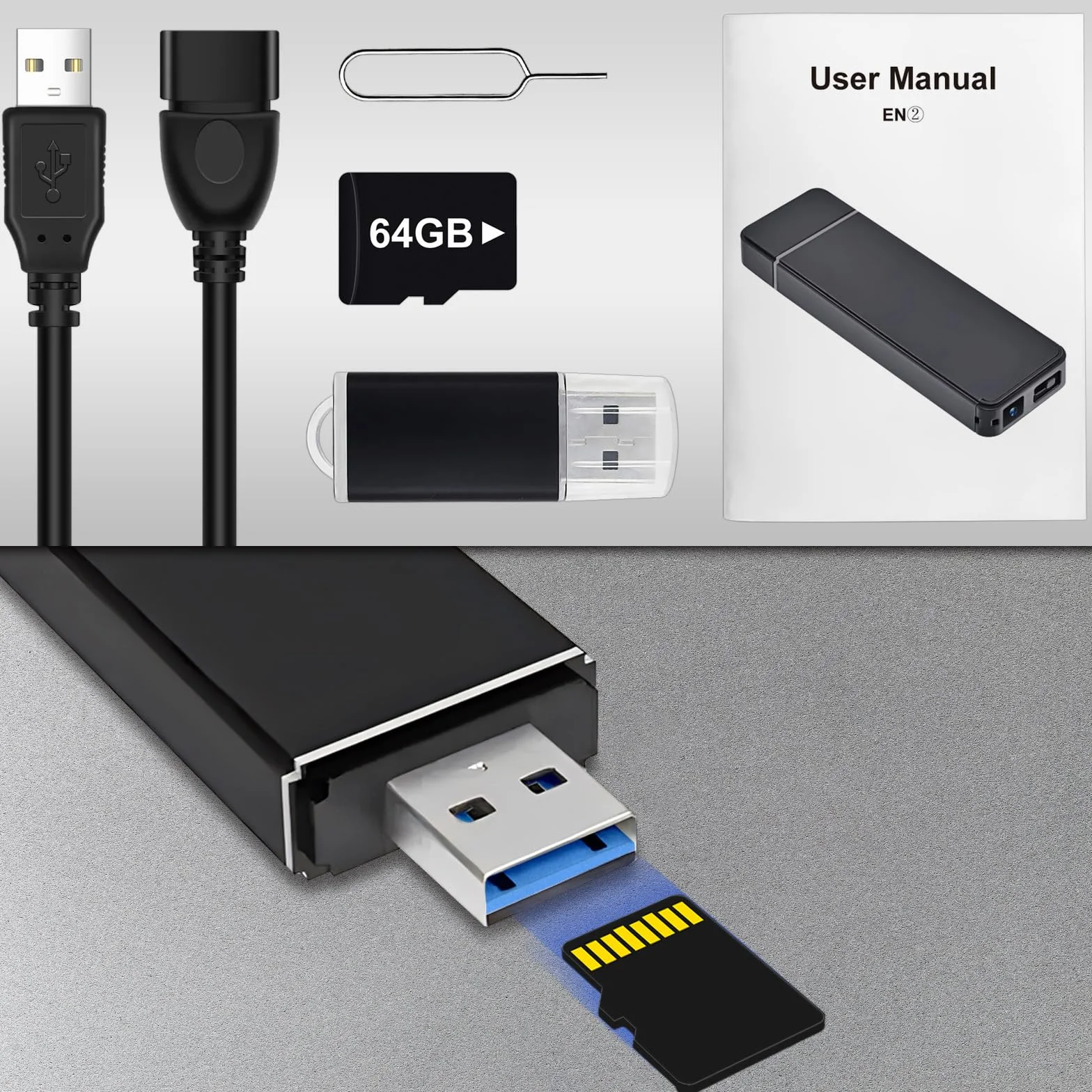 HGYGHO 64GB Caméra Cachée Clé USB, 1080P Mini Caméra Espion Clef USB avec Détection de Mouvement, Petite Camera Surveillance Espion Camera Corporelle Mémoire Stick pour la Maison et du Bureau