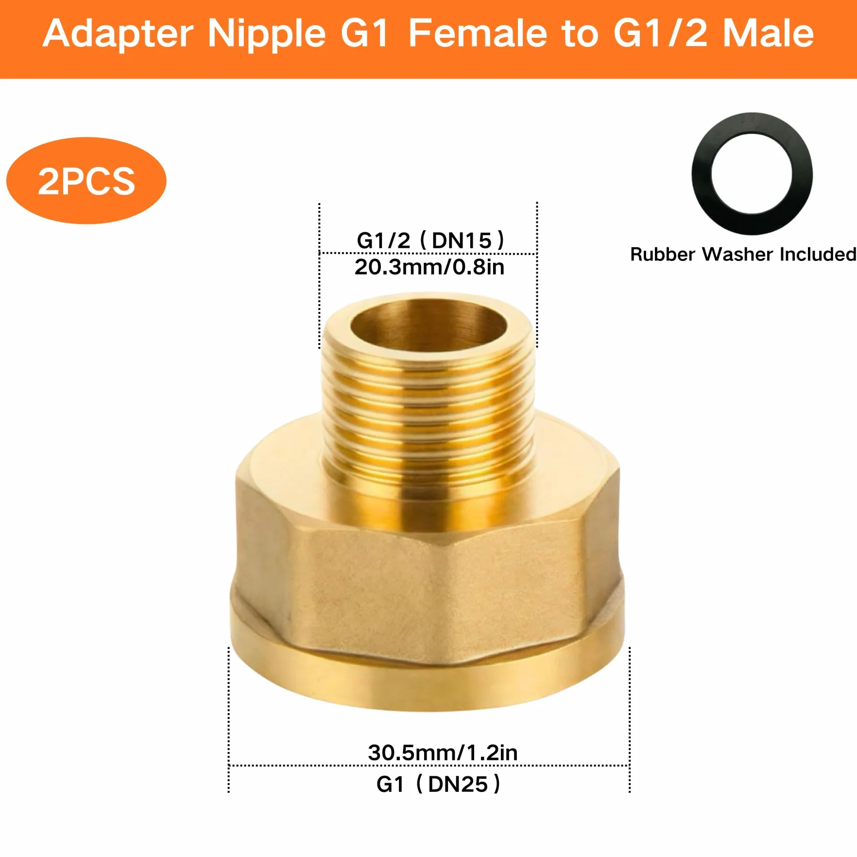 Réduction G1/2" à G1" en laiton,2 pièces Rallonge de réduction G1/2" extérieur(Ø20,3mm) x G1" intérieur(Ø30,5mm),Mamelon à manchon réduit F/M avec joint en caoutchouc