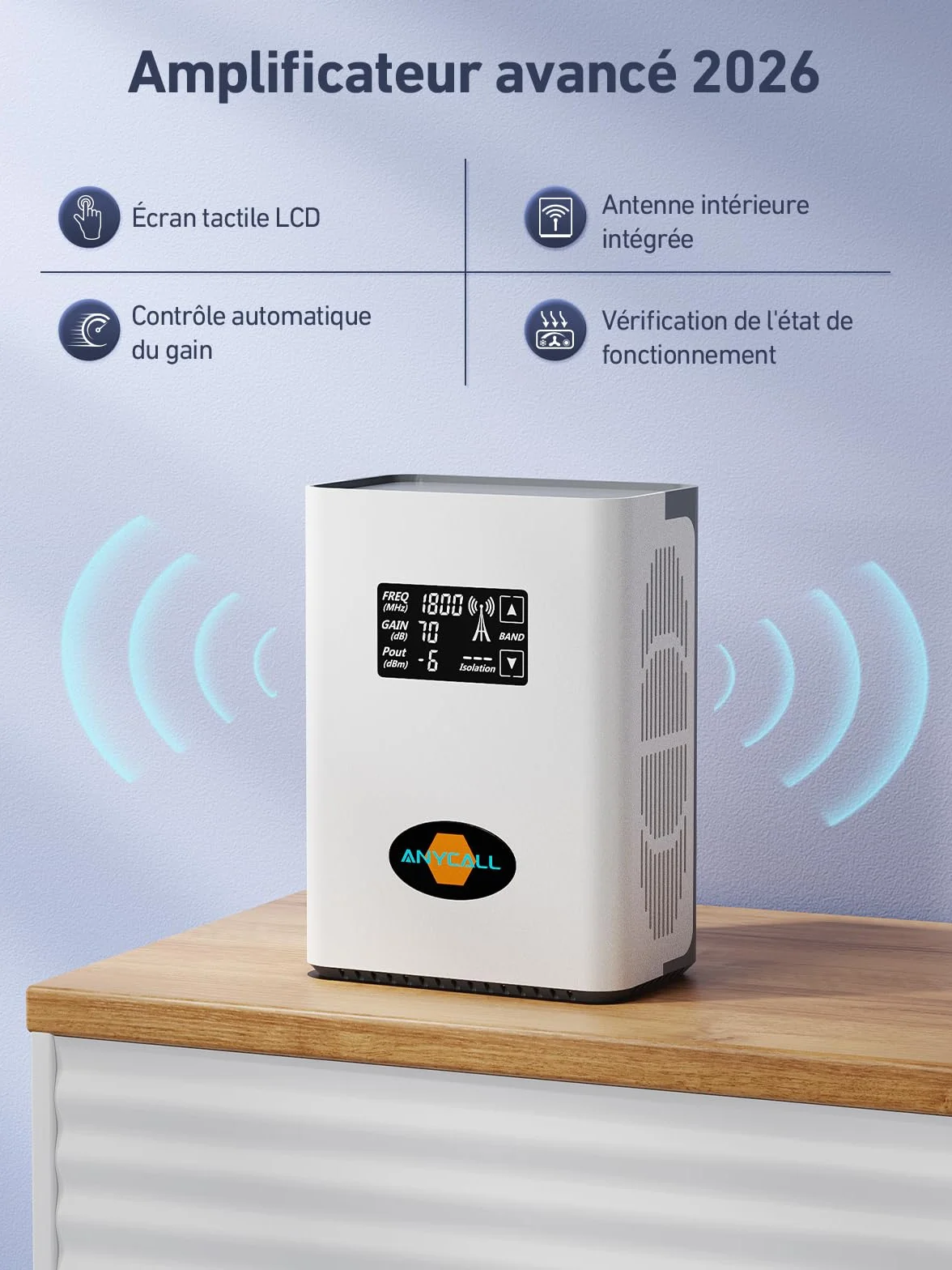 Amplificateur Reseau Mobile 5G 4G LTE GSM sur la Bande 1, 3, 7 et 20 pour Orange SFR Free Bouygues Télécom et Plus, Amplificateur de Signal Cellulaire avec Antenne Omnidirectionnelle