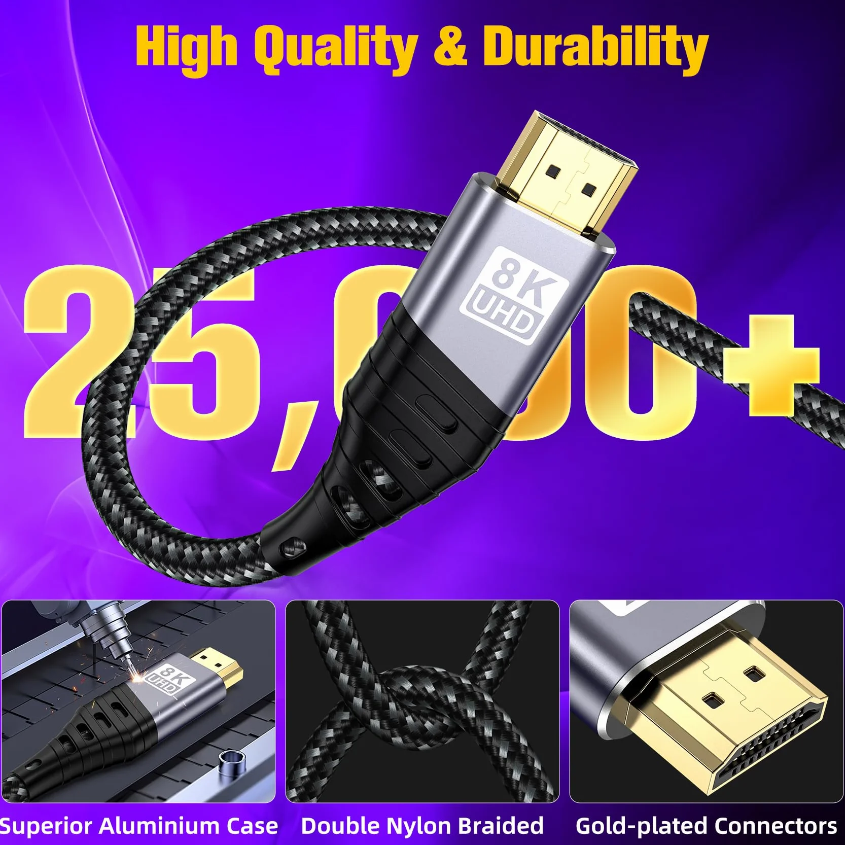 Câble HDMI 1m, 8K@60Hz Câble HDMI 2.1, 48gbps Haute Vitesse 4K@120Hz pour PS5 Console 7680P DTS:X eARC Dolby Vision, HDCP 2.2/2.3, HDR Dynamique,Compatible avec PS5/4/3 X-BOX HDTV